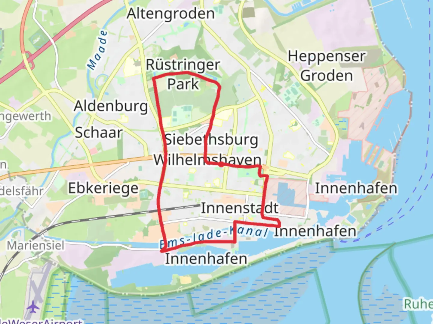 An image depicting the trail Wilhelmshaven Loop and its surrounding area.