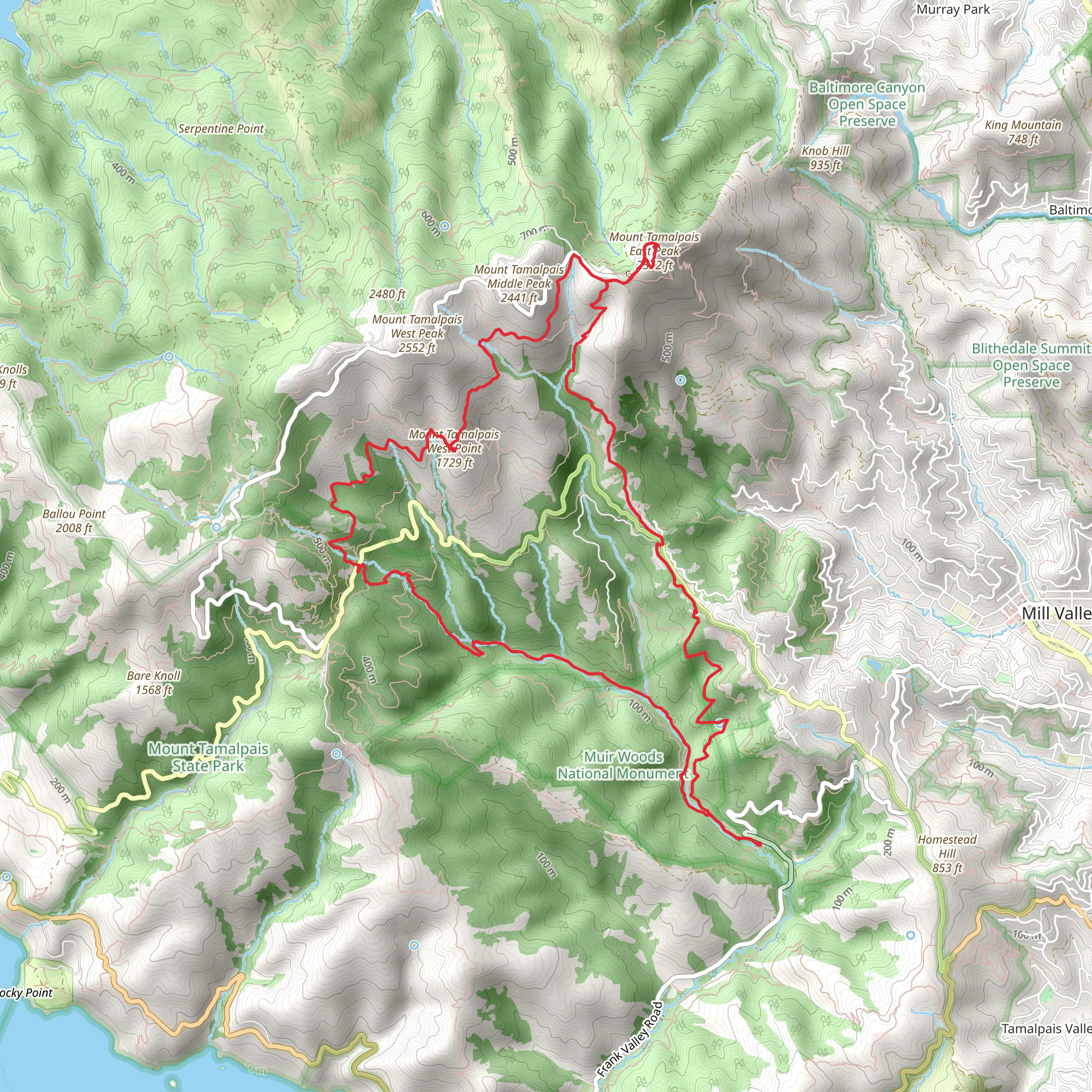Camp Eastwood, Mount Tamalpais West and East Point and Canopy Loop Trail mobile static map
