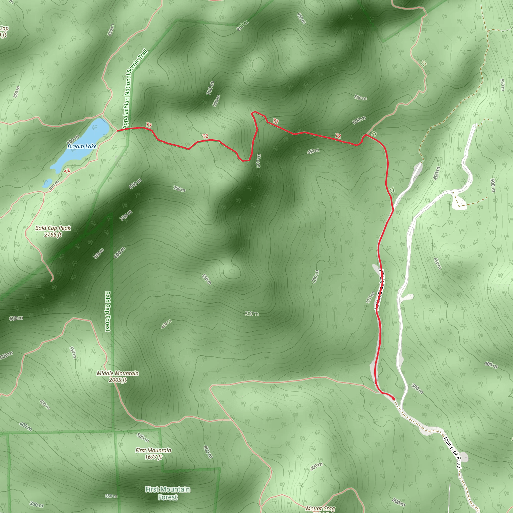 Dream Lake Trail via Millbrook Road mobile static map