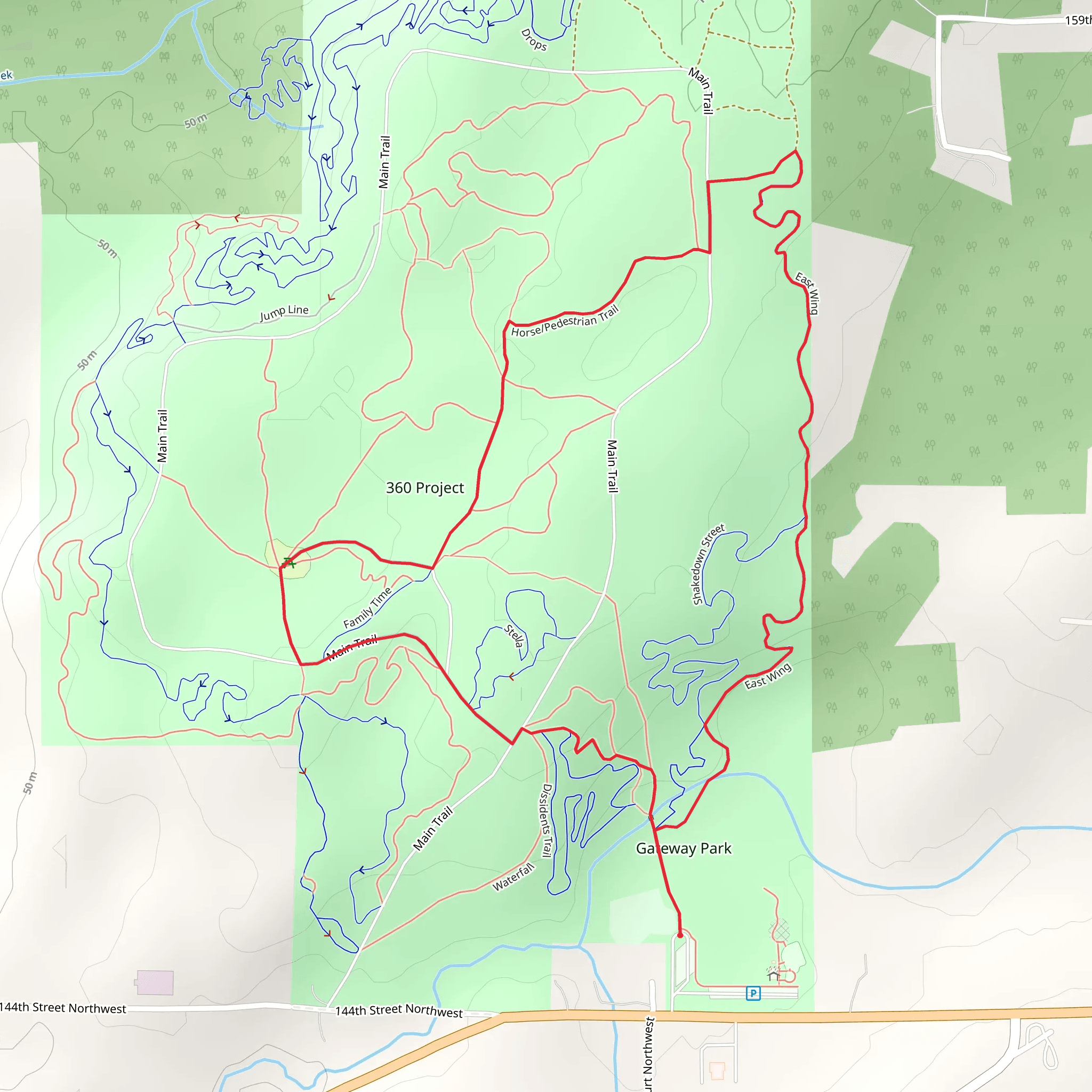 East Wing, Pedestrian and Main Loop Trail mobile static map