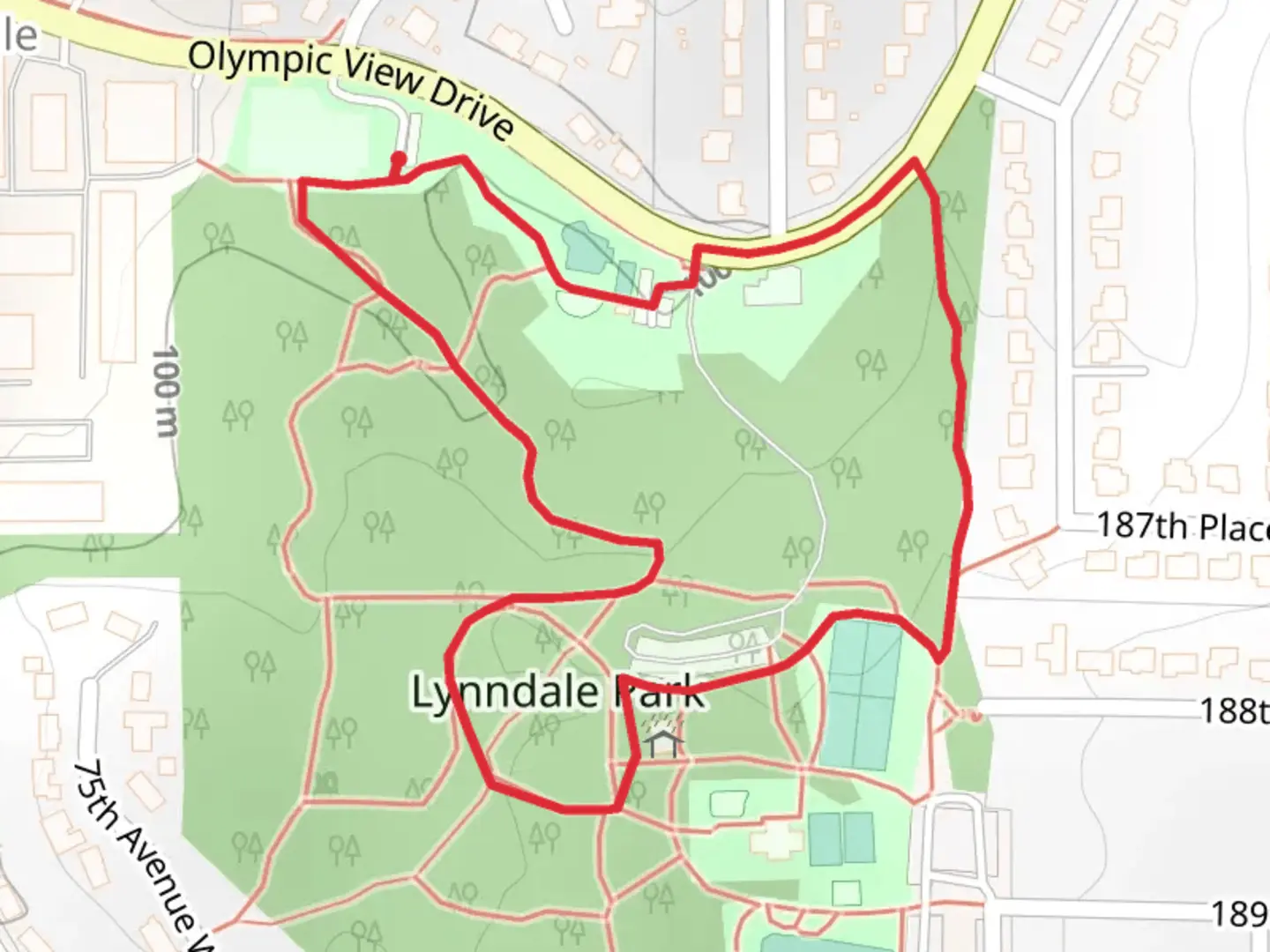 An image depicting the trail Olympic View Drive Loop and its surrounding area.