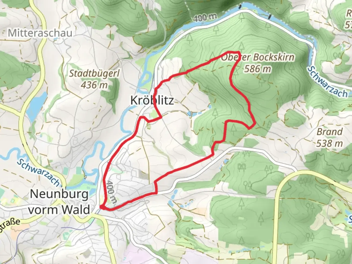An image depicting the trail Warbergweg and Boxkirnweg Loop and its surrounding area.