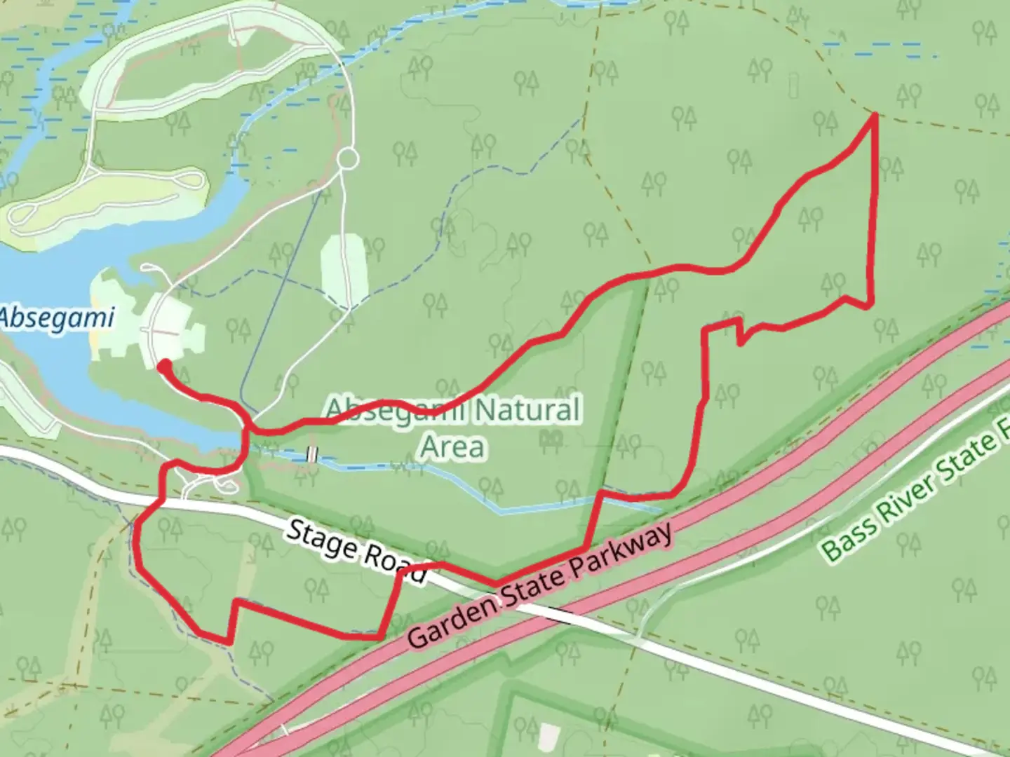 An image depicting the trail Falkinburg - Purple Trail and Poppy Allen - Yellow Trail Loop and its surrounding area.