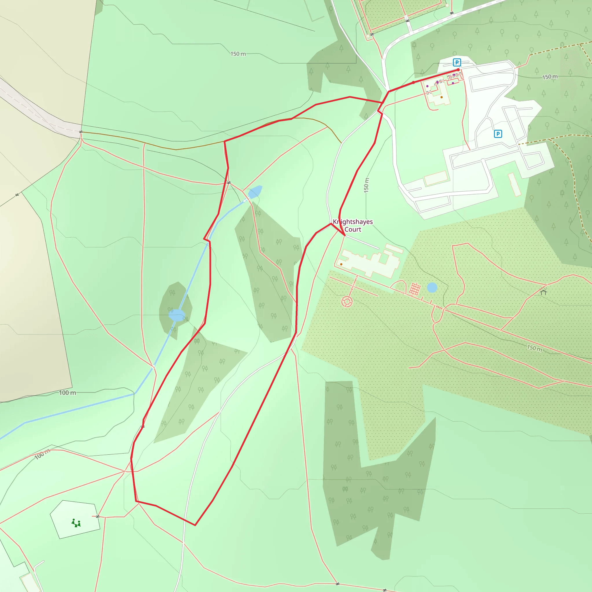Knightshayes Parkland Circular Dog Walk mobile static map