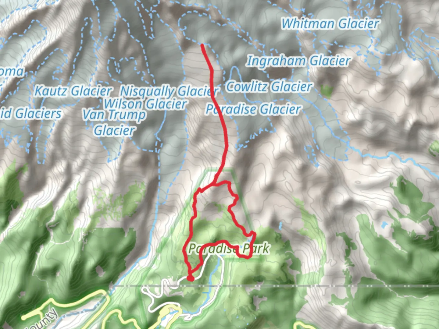 An image depicting the trail Pebble Creek Trail and Upper Skyline Trail and its surrounding area.