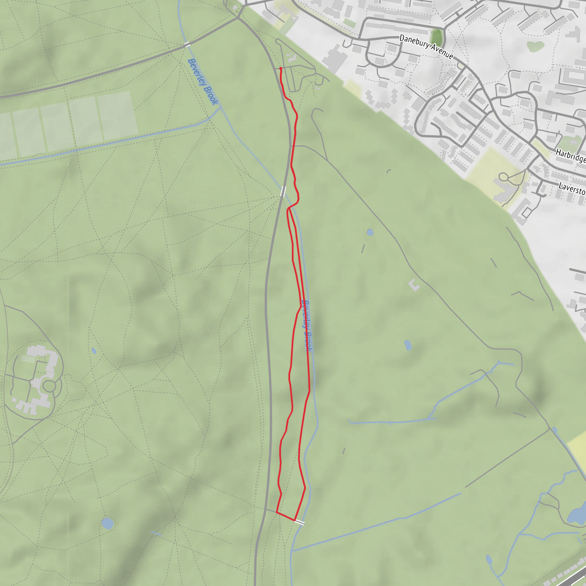 Killcat Wood via Beverley Brook Walk mobile static map