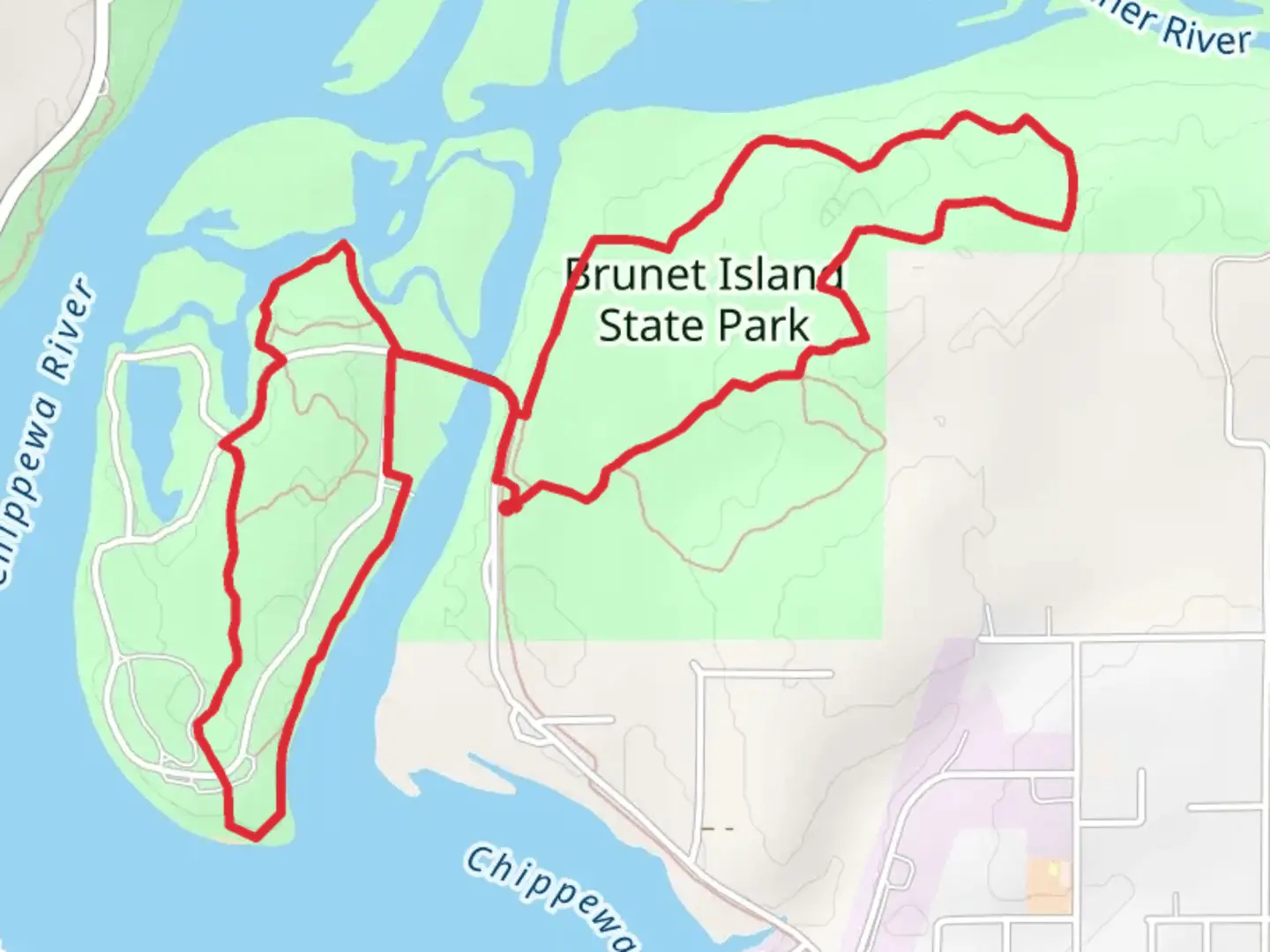 An image depicting the trail Nordic Trail, Jean Brunet Trail and Spruce Loop Trail and its surrounding area.