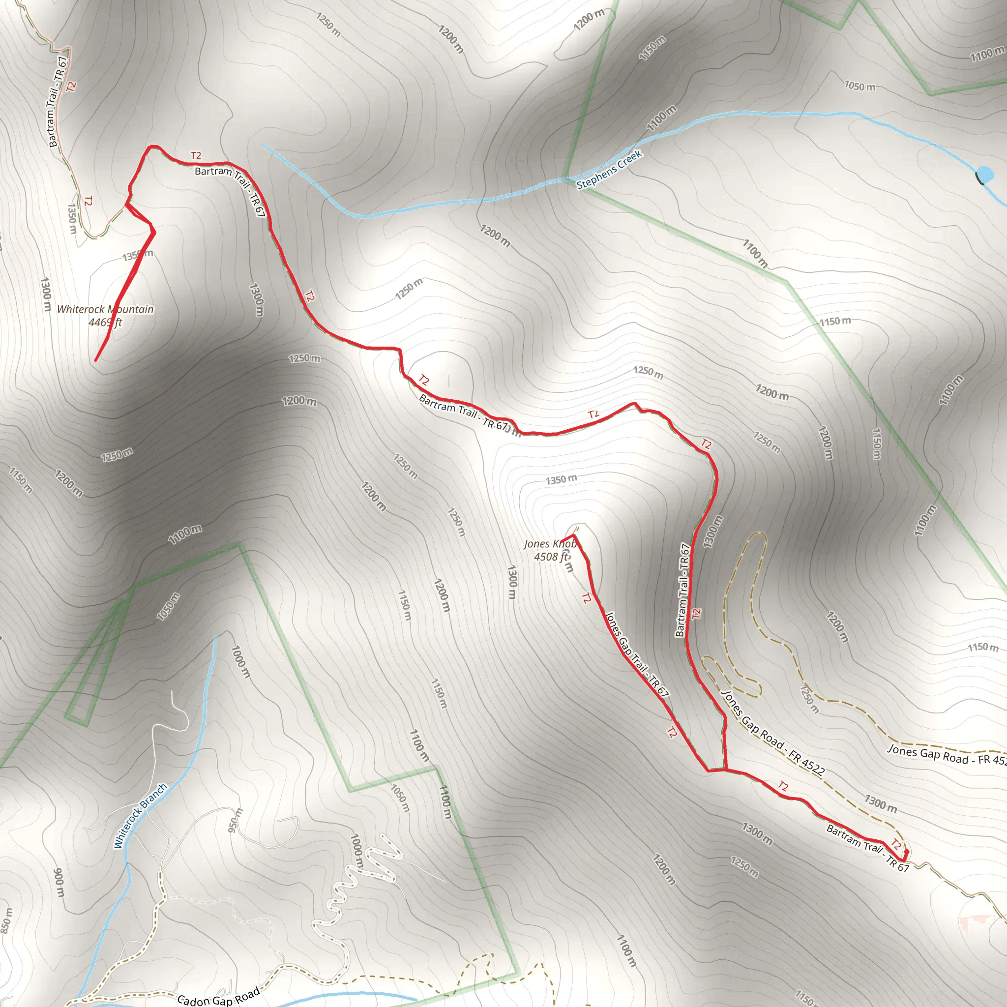 Jones Knob and Whiterock Mountain via Bartram Trail mobile static map
