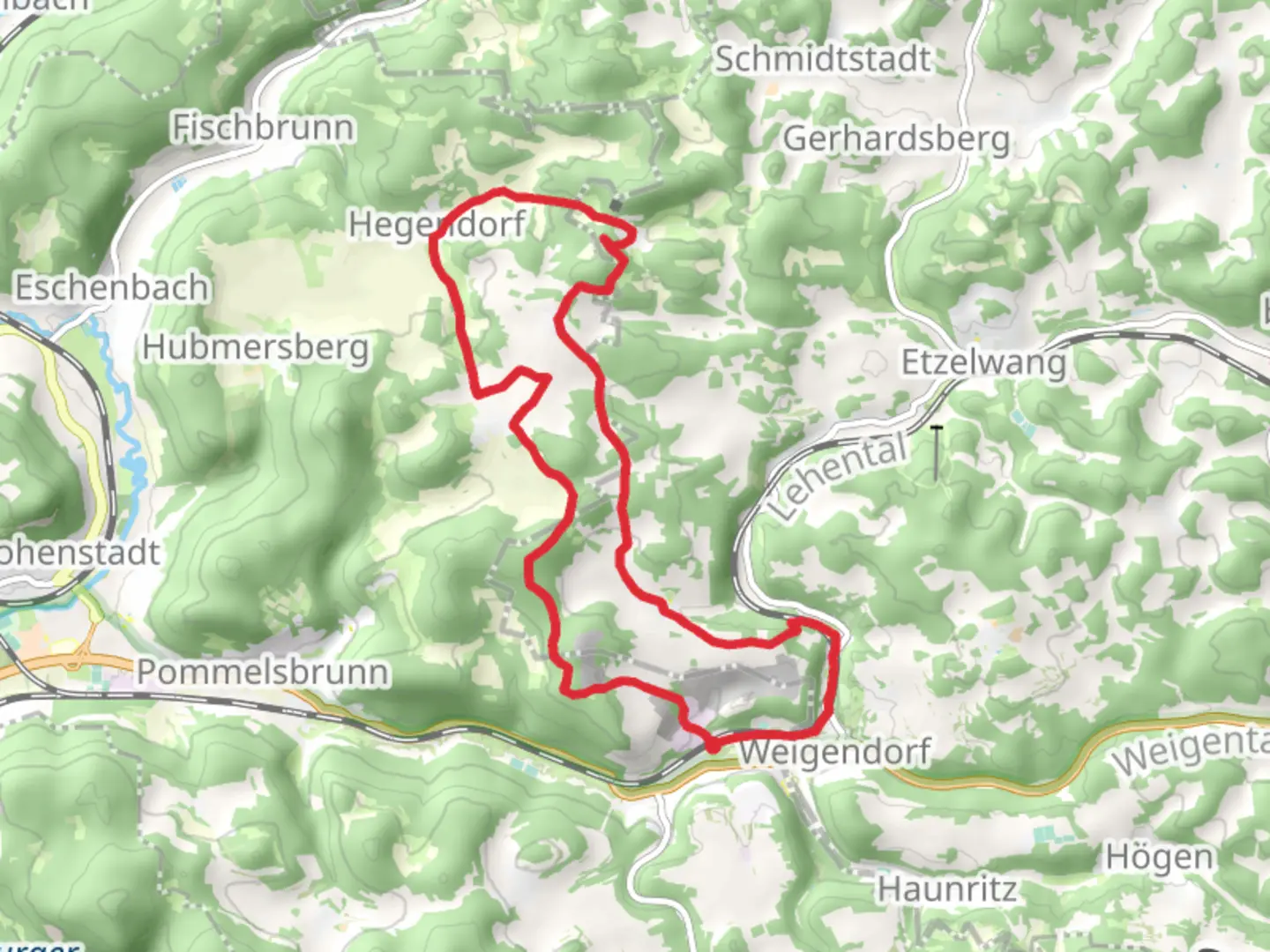 An image depicting the trail Weigendorf and Neutrasfelsen Loop and its surrounding area.