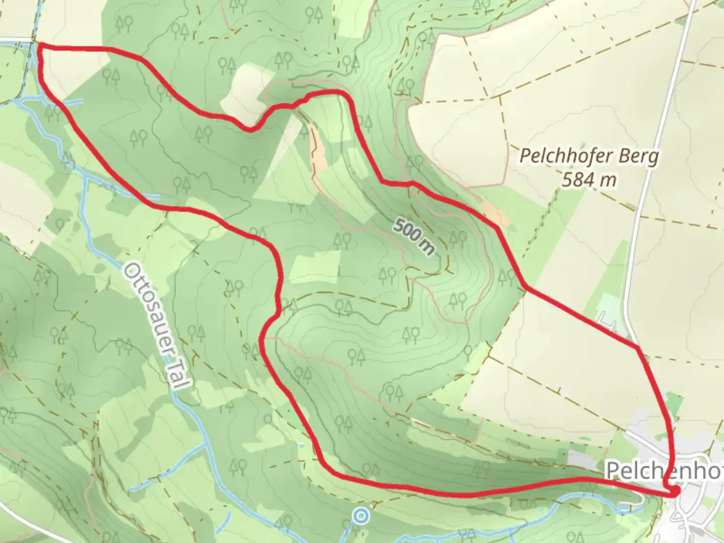 An image depicting the trail Pelchenhofen Loop and its surrounding area.