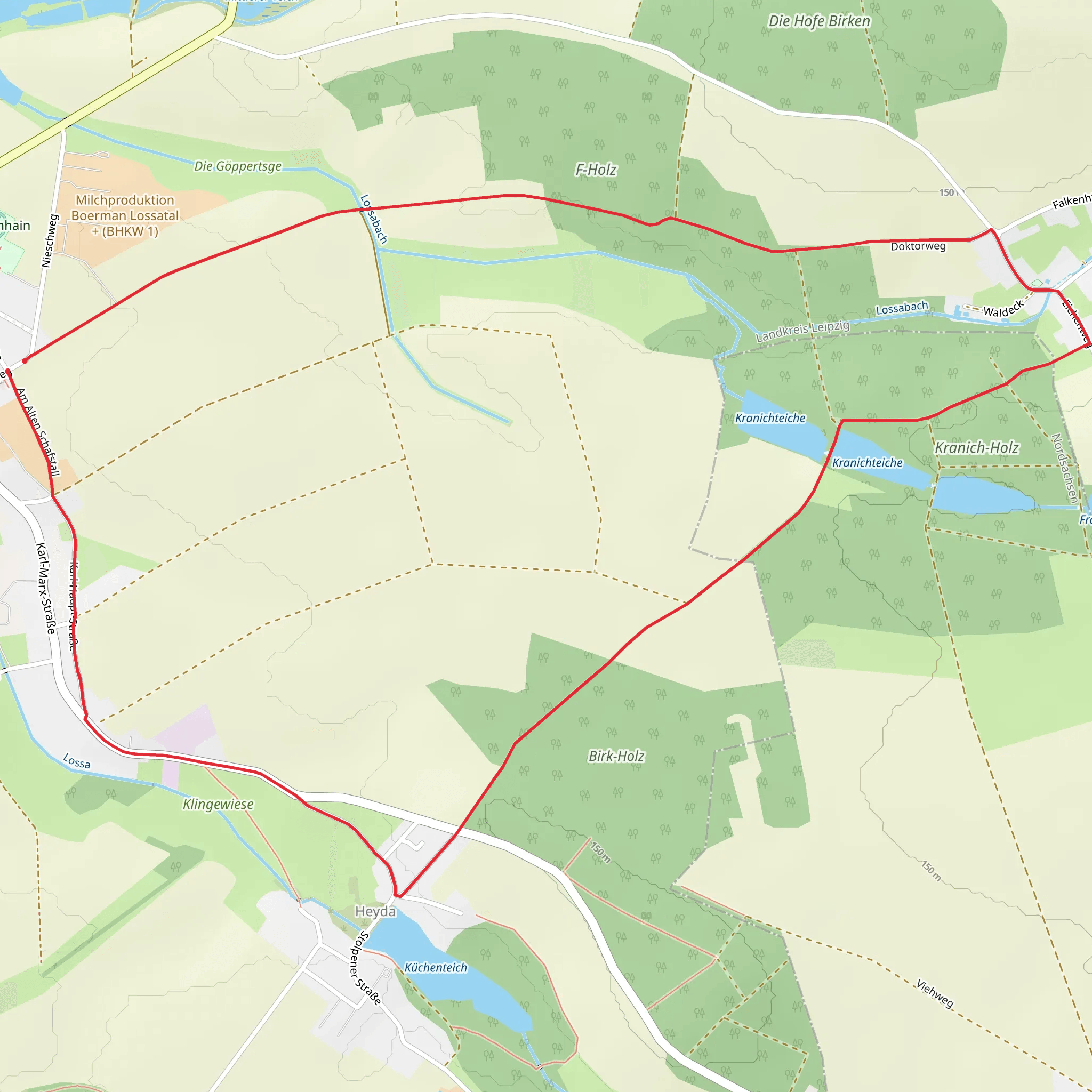 Falkenhain to Heyda and Frauwalde Loop via Kuchenteich mobile static map