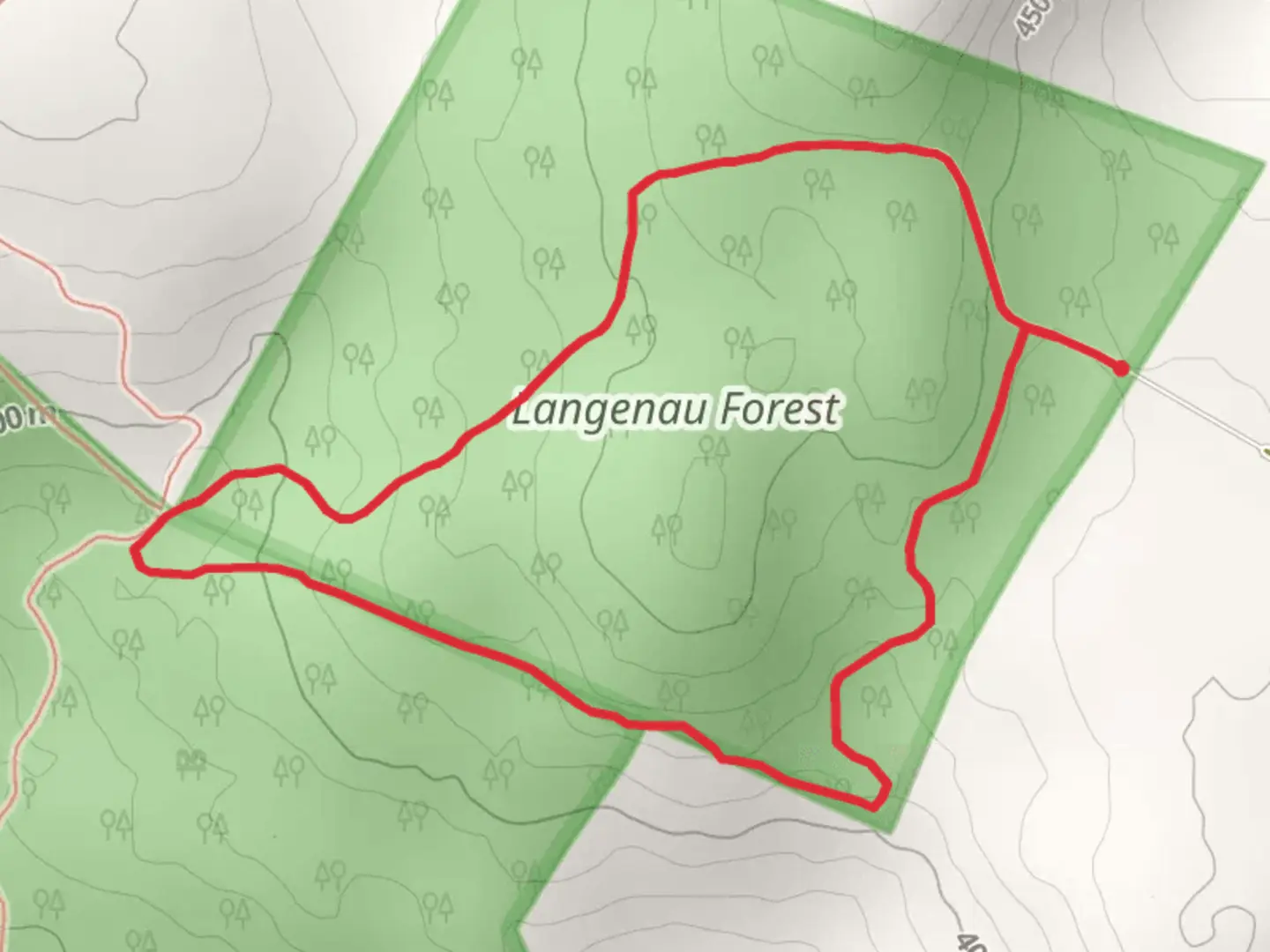 An image depicting the trail Langenau Forest Loop and its surrounding area.