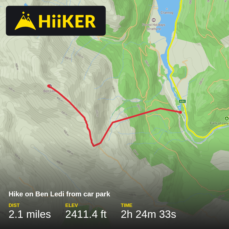 A map preview of the recording Hike on Ben Ledi from car park.