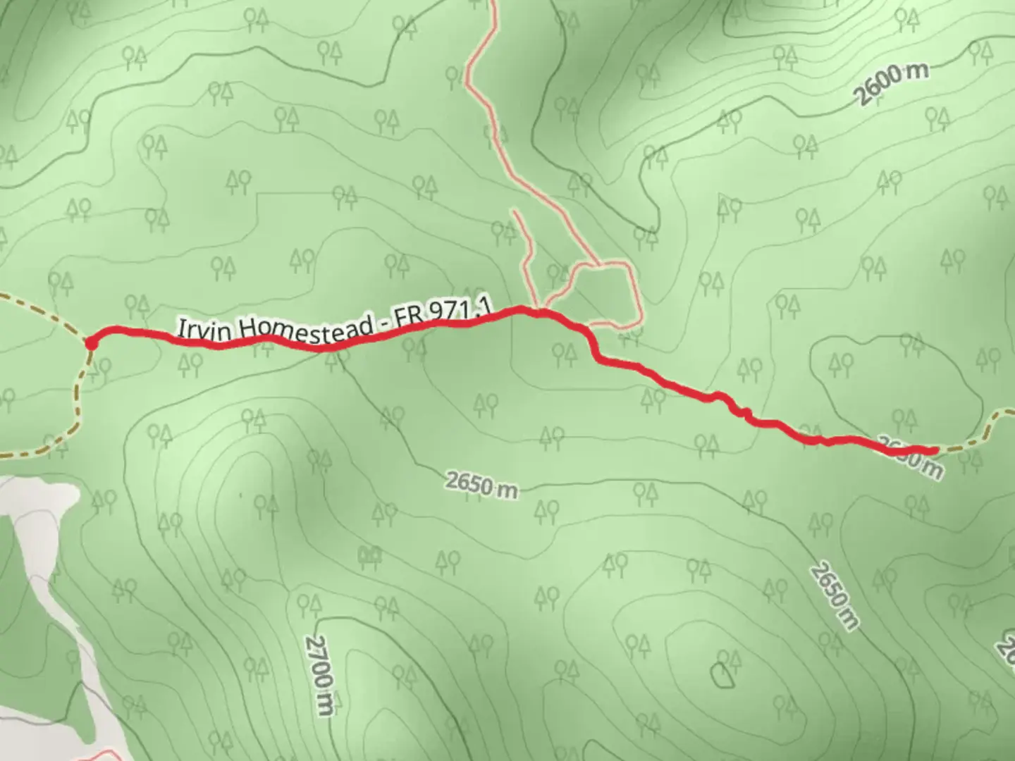 An image depicting the trail Irvin Homestead Trail and its surrounding area.