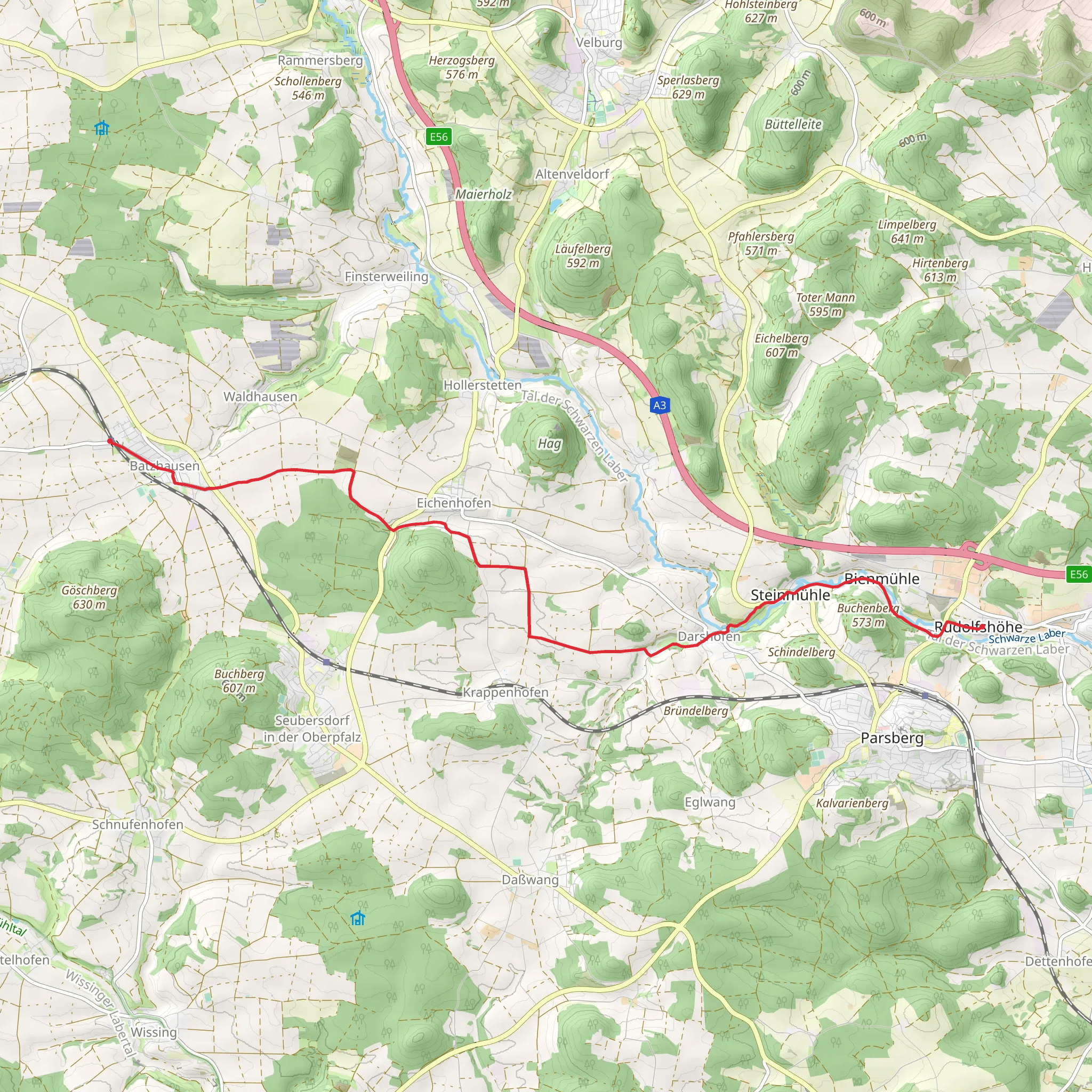 Degerndorf to Batzhausen Walk mobile static map