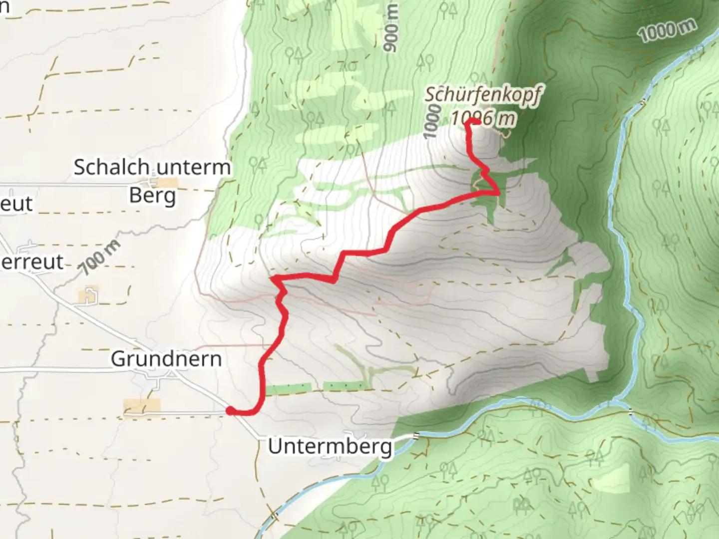 An image depicting the trail Schürfenkopf via Sonntratnsteig and its surrounding area.