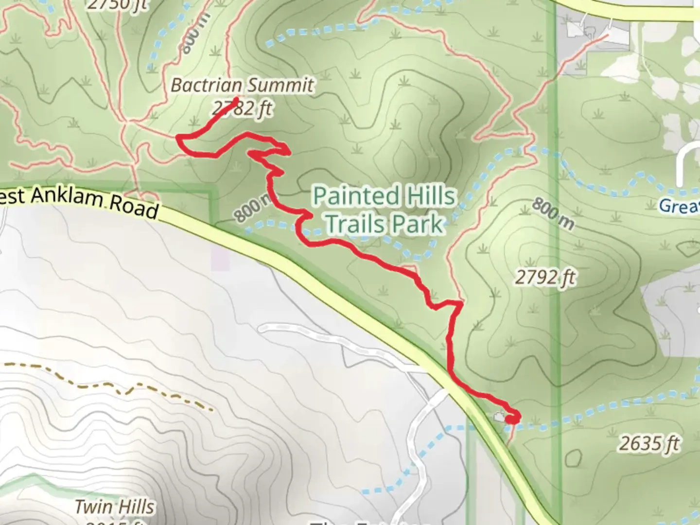 An image depicting the trail Bactrian Summit via Mosaic Trail and its surrounding area.