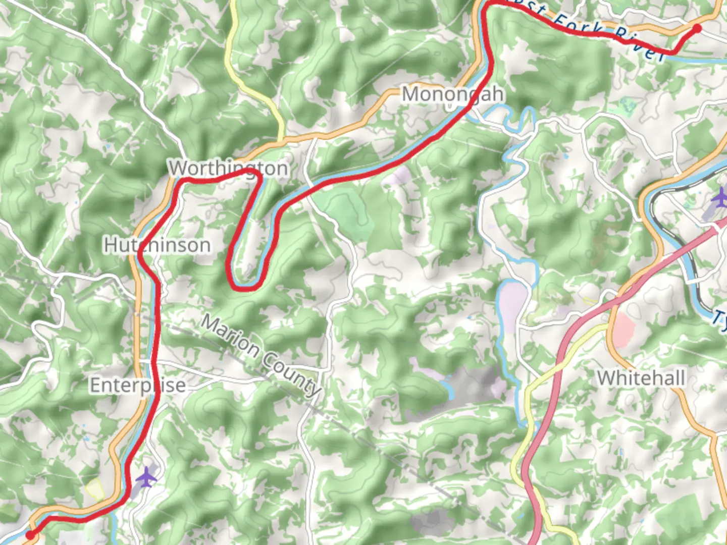 An image depicting the trail West Fork Rail Trail from Shinnston and its surrounding area.