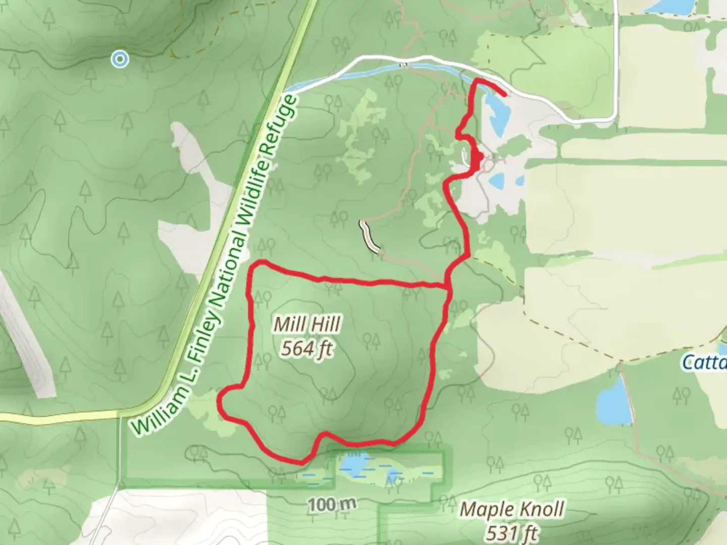 An image depicting the trail Mill Hill Loop and its surrounding area.