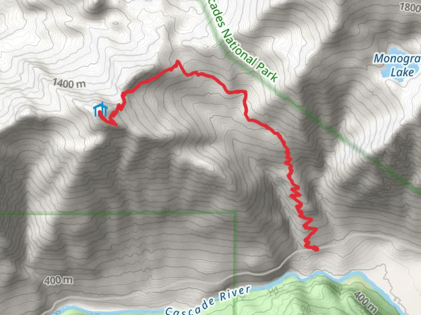 An image depicting the trail Lookout-Monogram Trail and its surrounding area.
