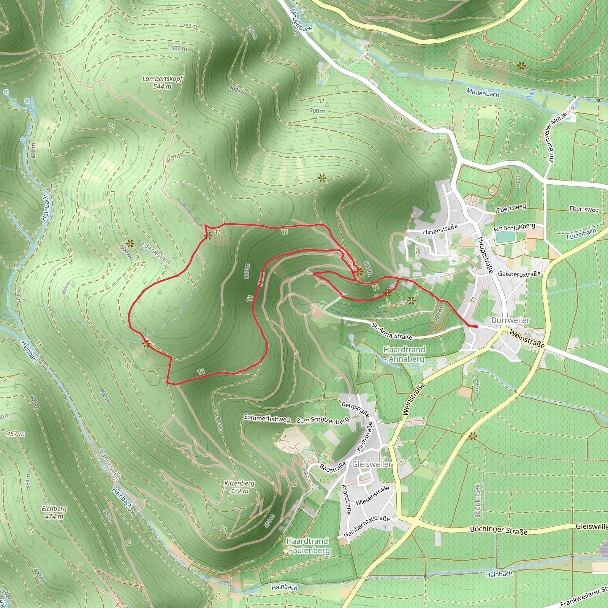 Teufelsberg Loop via Kreuzweg Burrweiler mobile static map