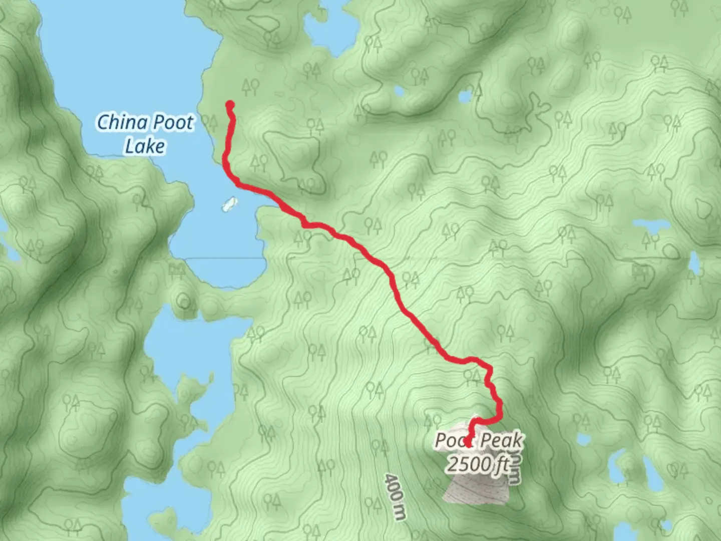 An image depicting the trail Poot Peak via China Poot Lake Trail and its surrounding area.