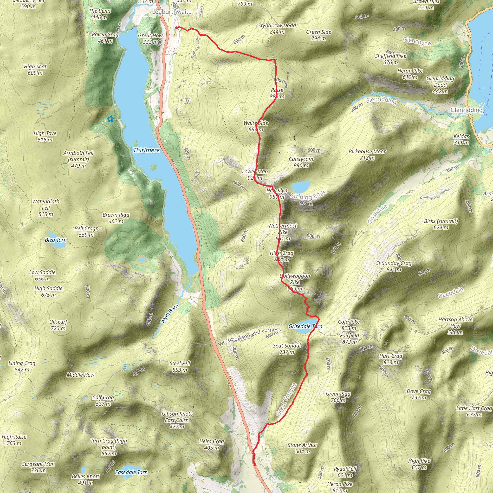 High Broadrayne to Fisher Place Walk via Grisedale Tarn mobile static map