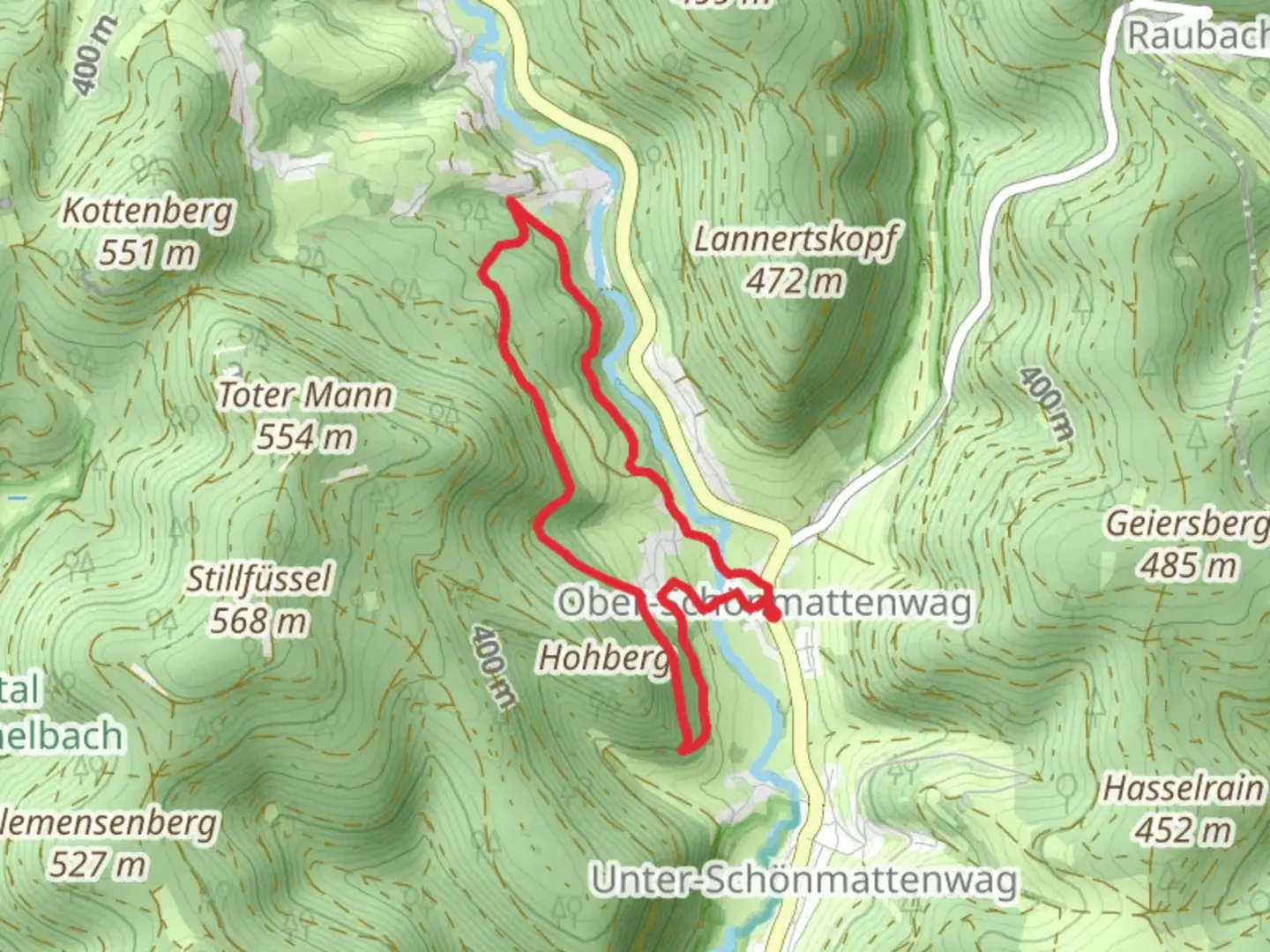 An image depicting the trail Buchfeld Loop and its surrounding area.