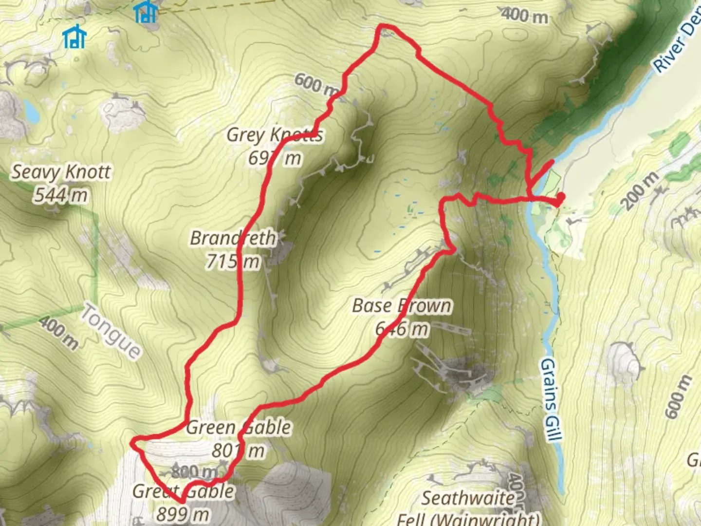 An image depicting the trail Great Gable from Seathwaite and its surrounding area.
