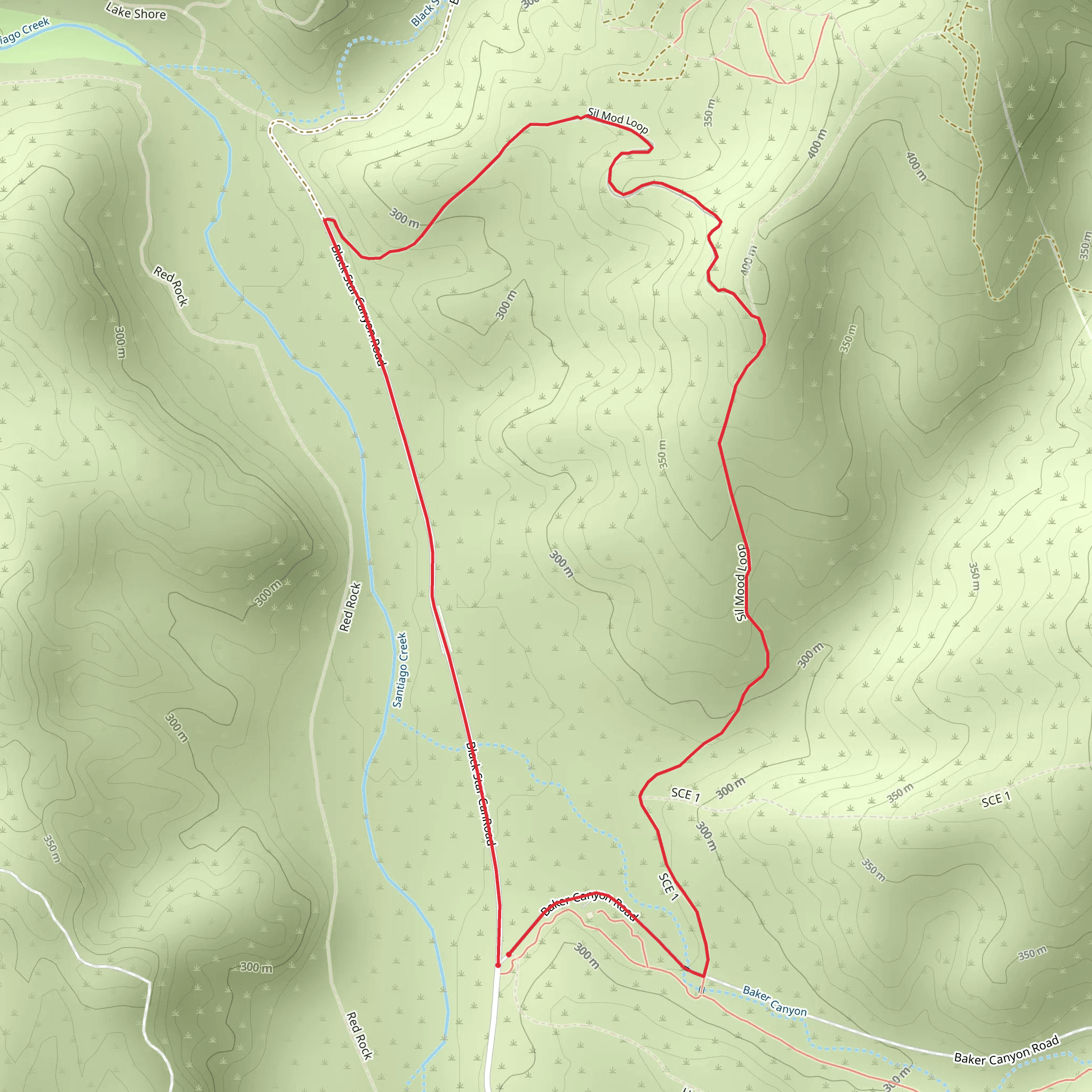Black Star Canyon Road and Baker Canyon Road Loop mobile static map