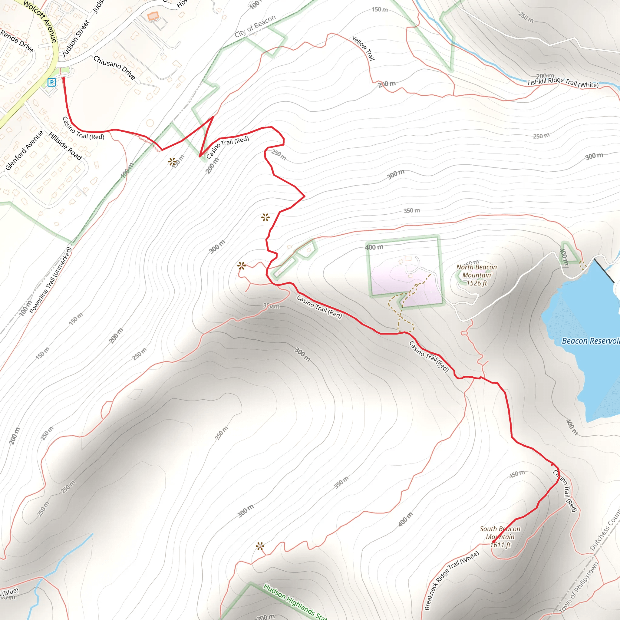 South Beacon Mountain via Casino Trail mobile static map