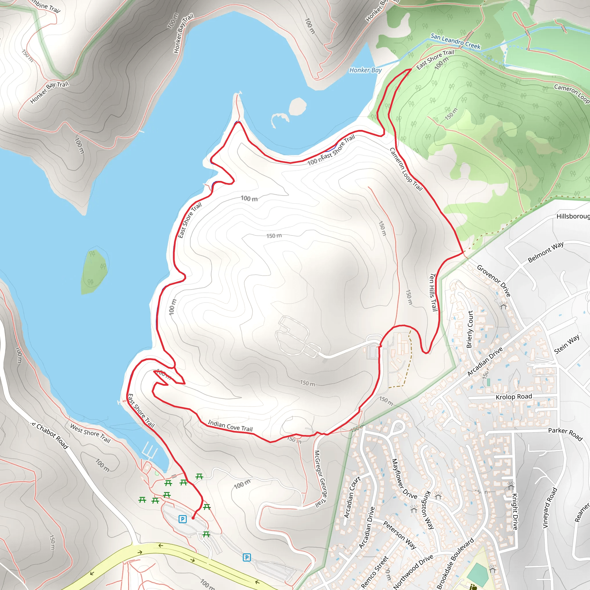 Indian Cove, Cameron Loop and East Shore Loop Trail mobile static map