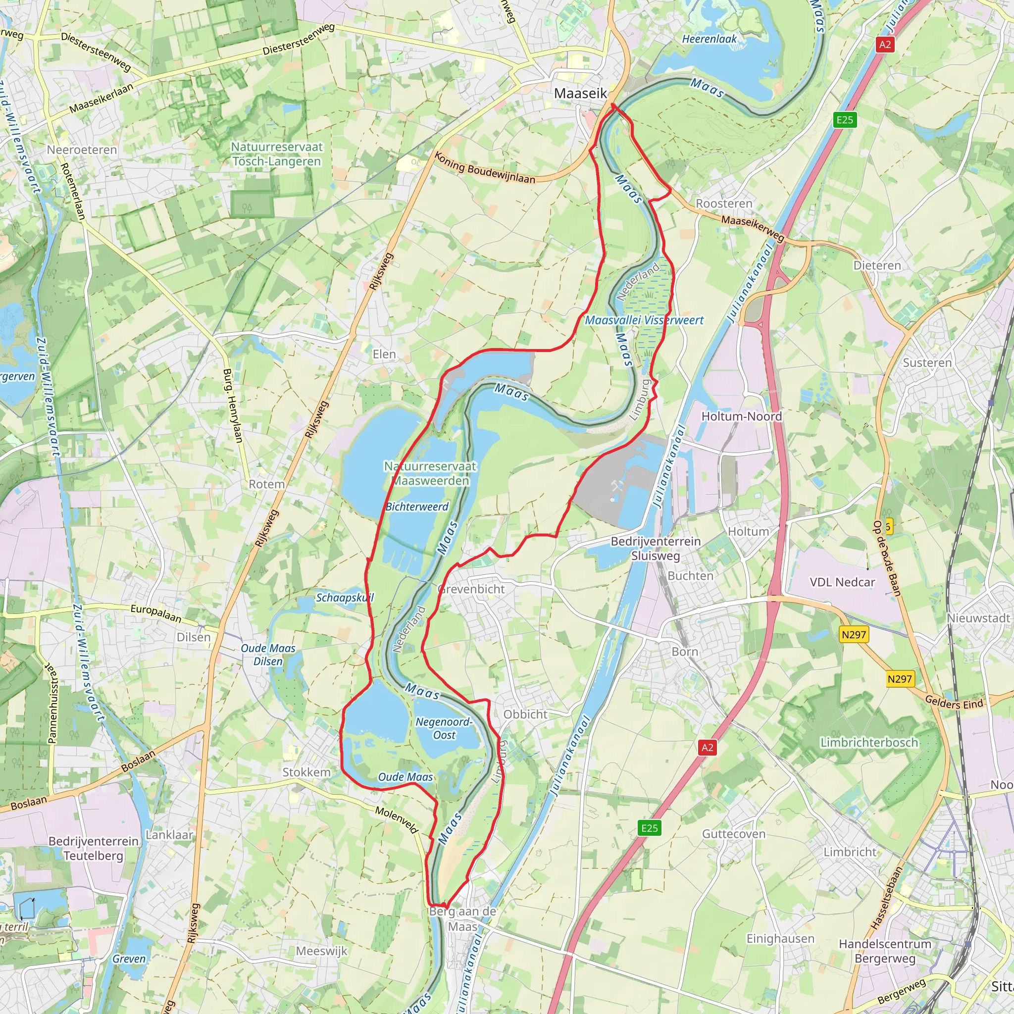 Negenooord West and Bichterweerd via Pelgrimspad and Maaseiker Weg mobile static map