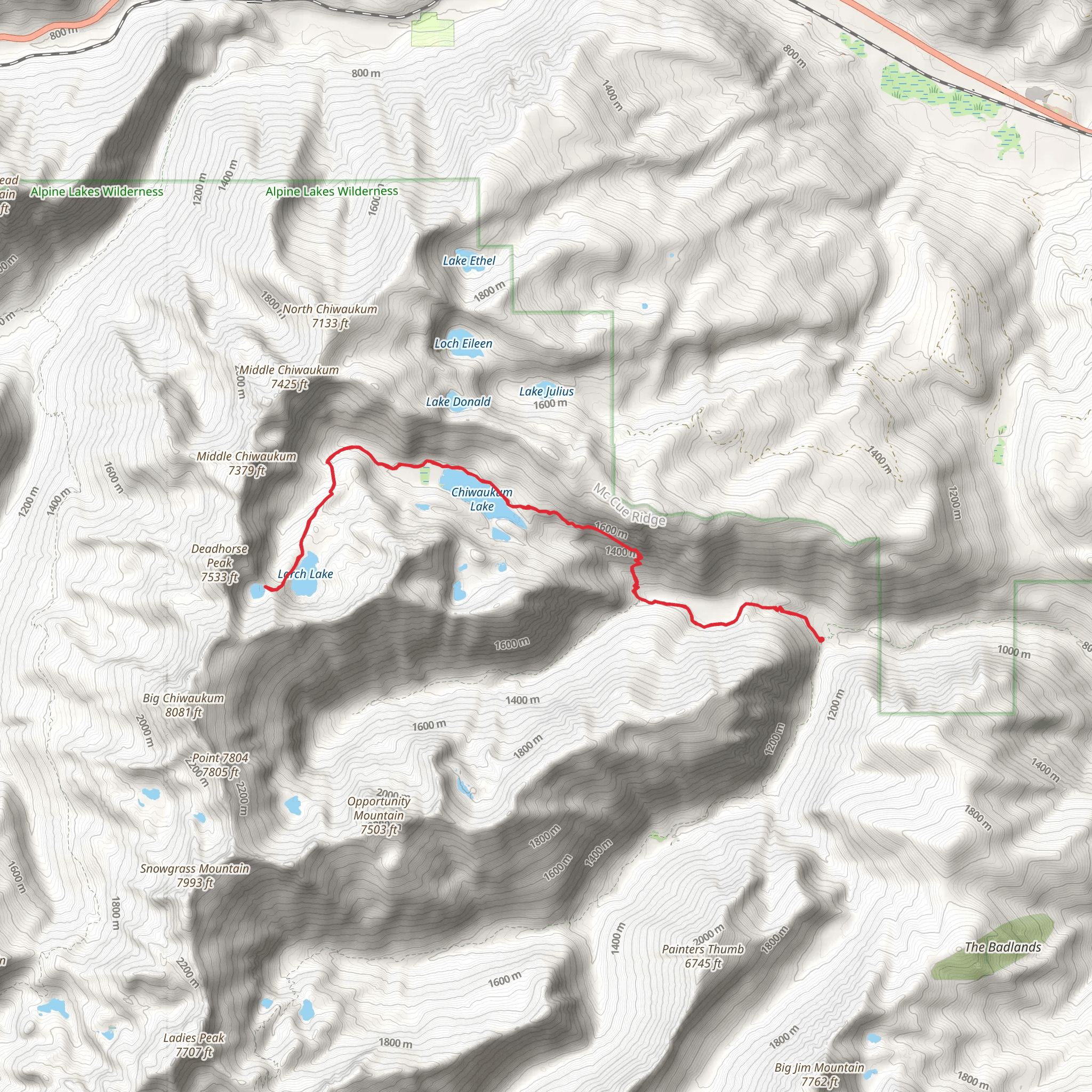 Larch Lake and Cup Lake via North Fork Chiwaukum Trail mobile static map