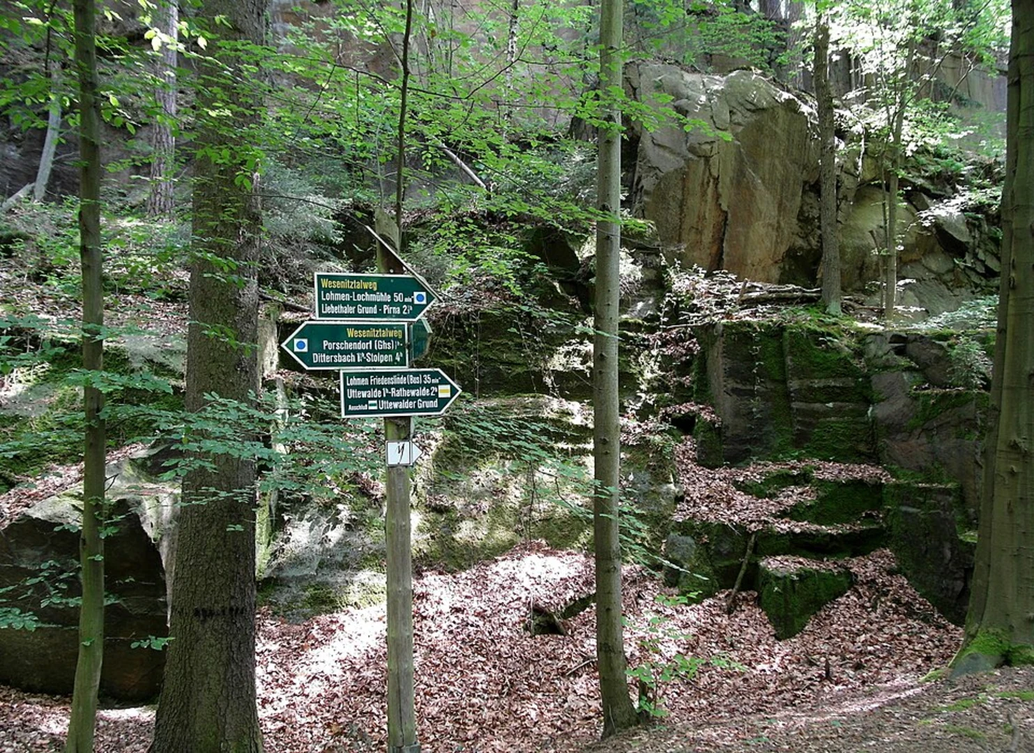 An image depicting the trail Kluftsteig and Schleifgrund Loop and its surrounding area.