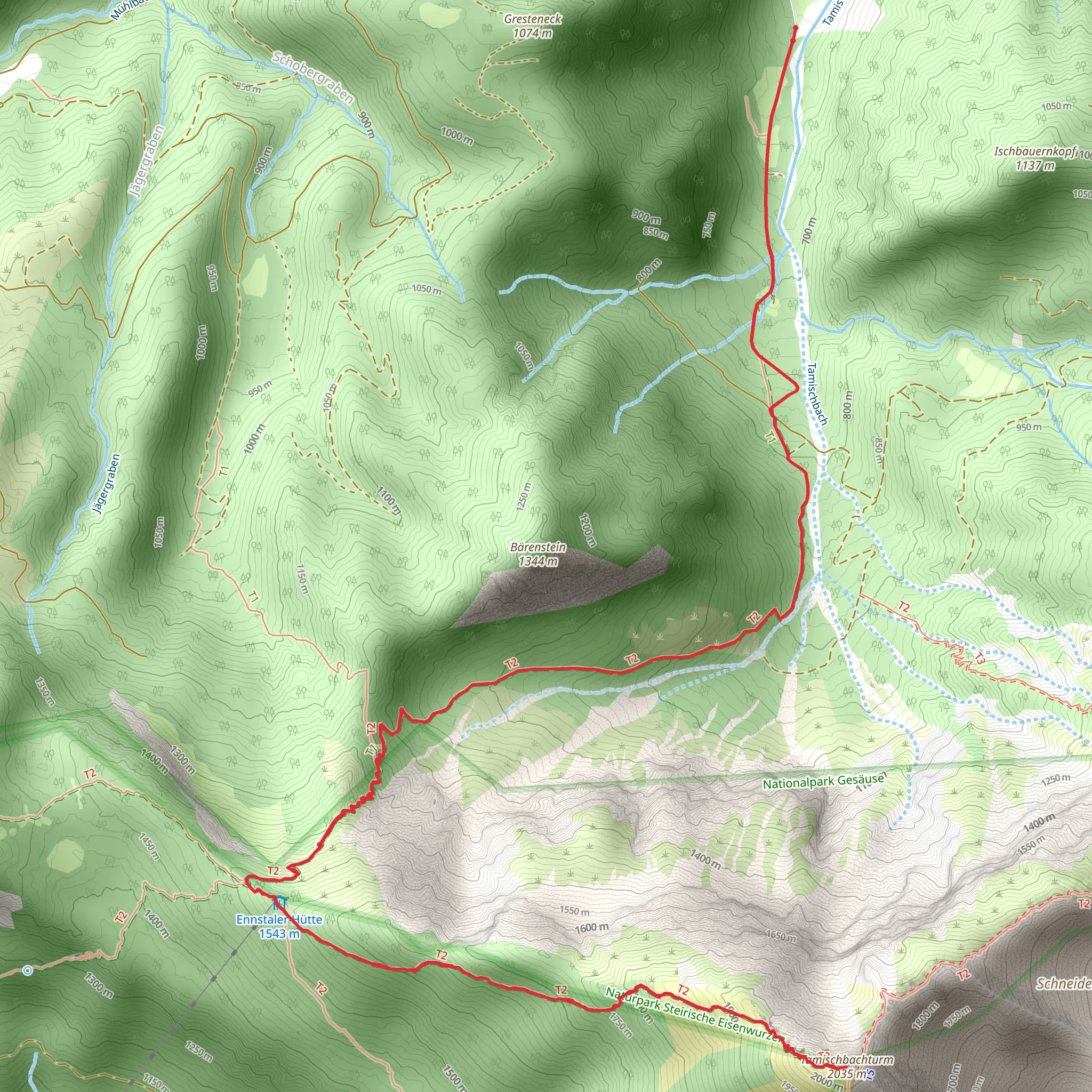 Via the Tamischbach to the Ennstalerhütte and the Tamischbachturm mobile static map