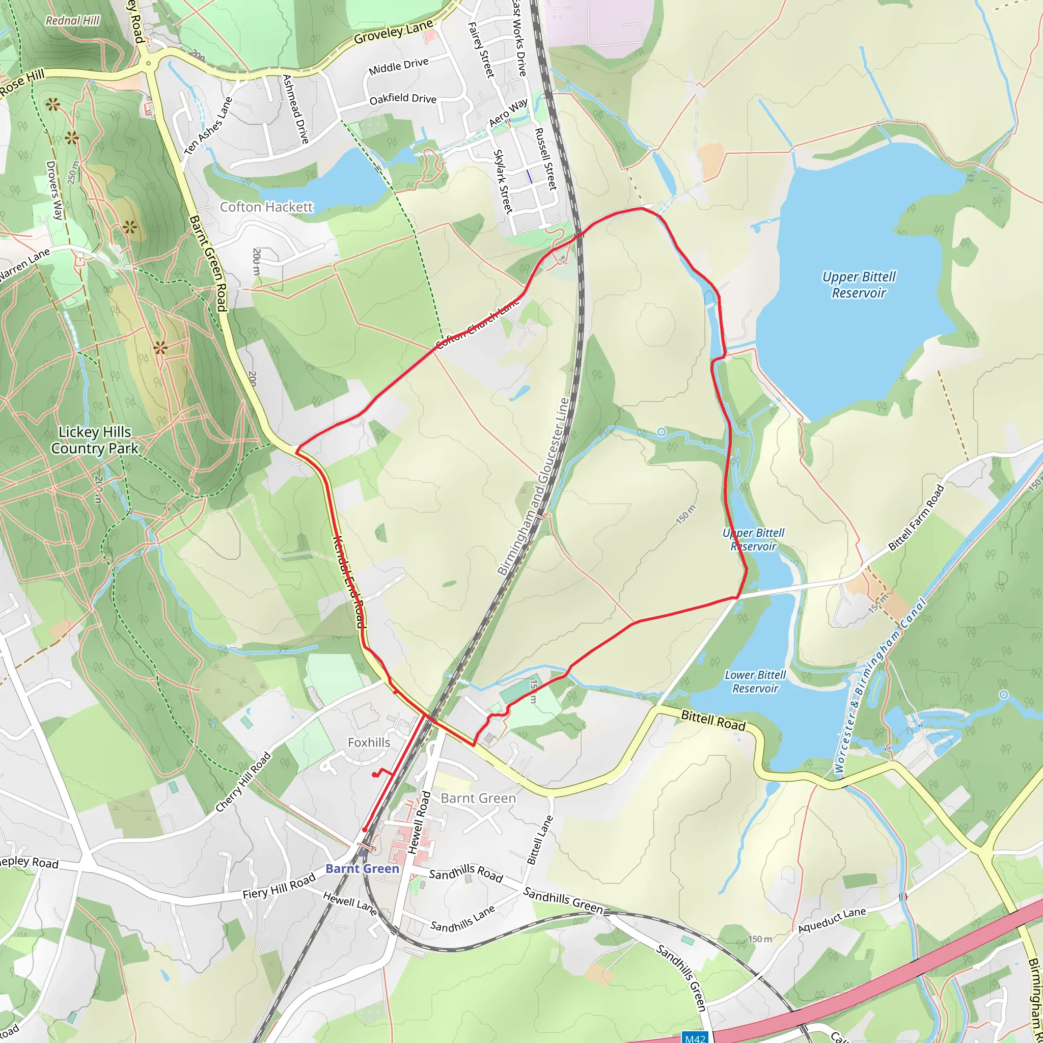 Hike from Barnt Green short mobile static map