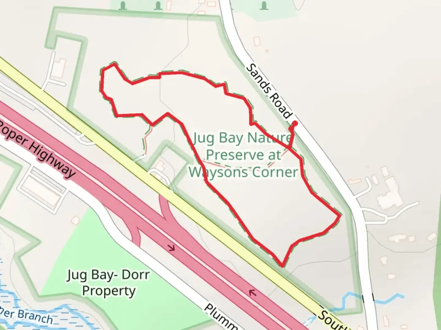An image depicting the trail Nature Preserve at Waysons Corner Loop and its surrounding area.