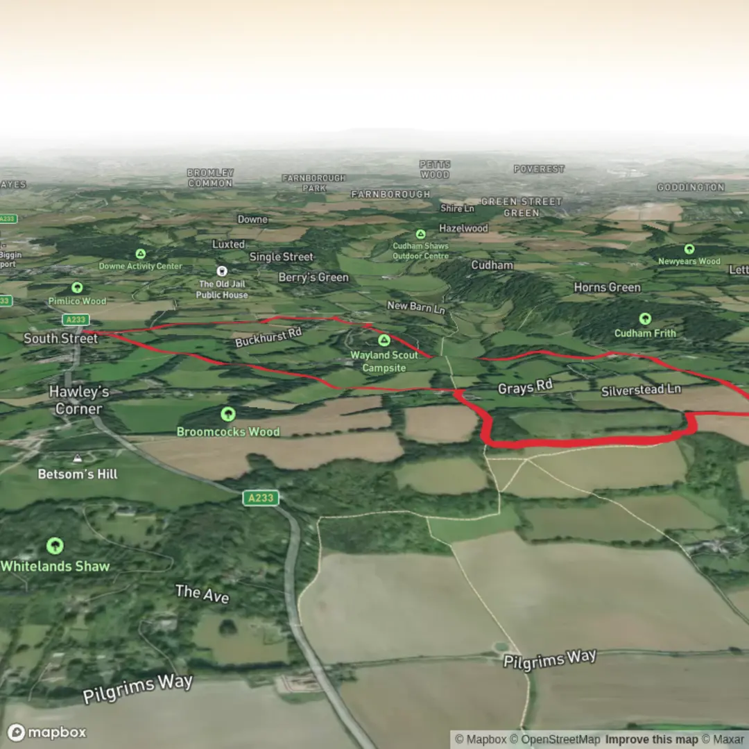 An image depicting the trail Bromley - South Street Loop near Biggin Hill and its surrounding area.