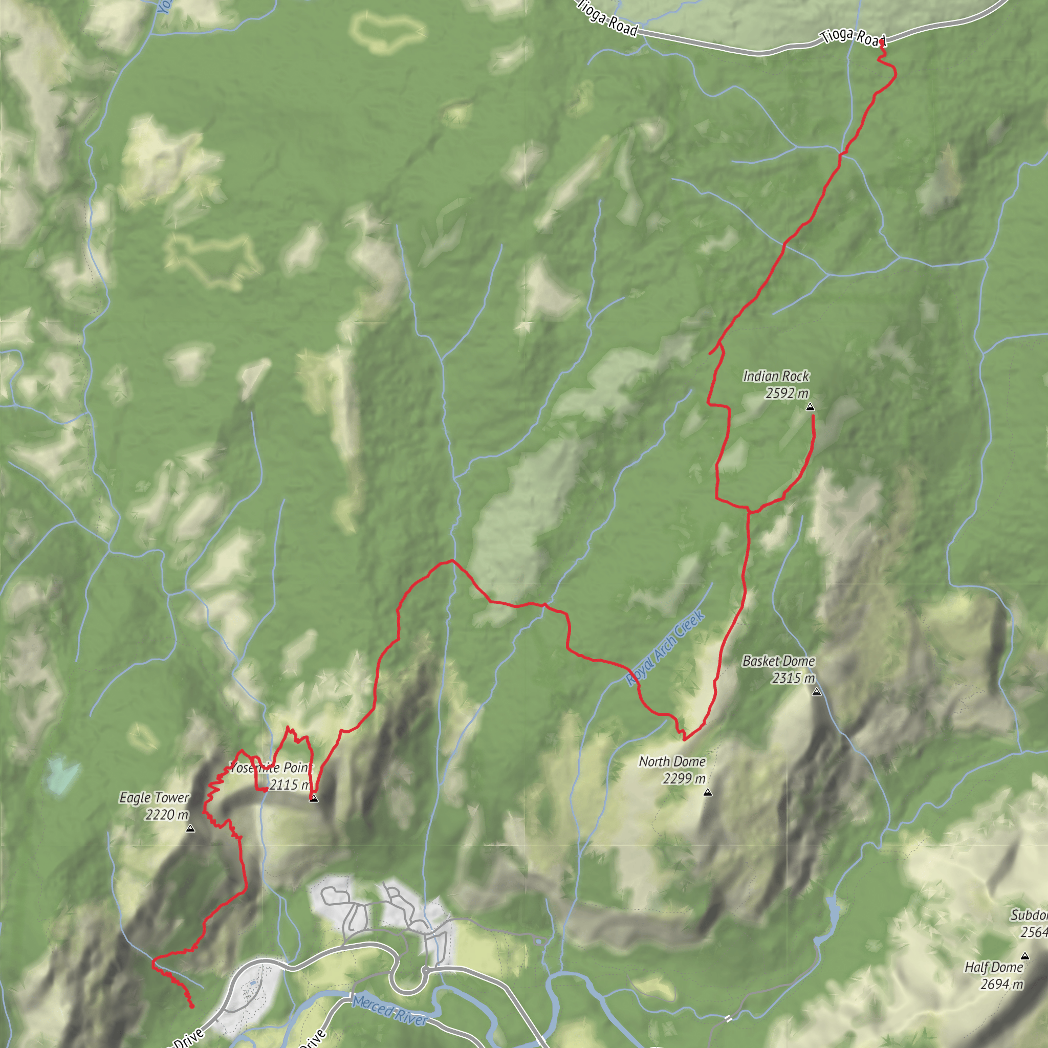 Porcupine Creek Campground to Yosemite Falls Trailhead mobile static map
