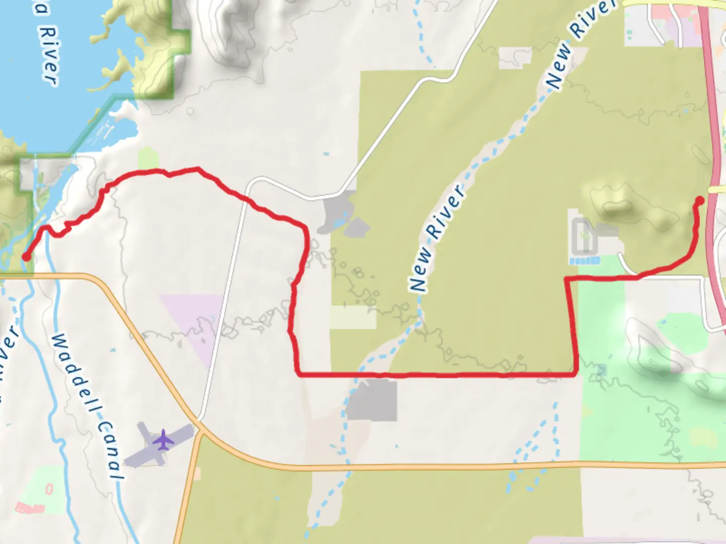 An image depicting the trail New River Creek via Maricopa Trail and its surrounding area.