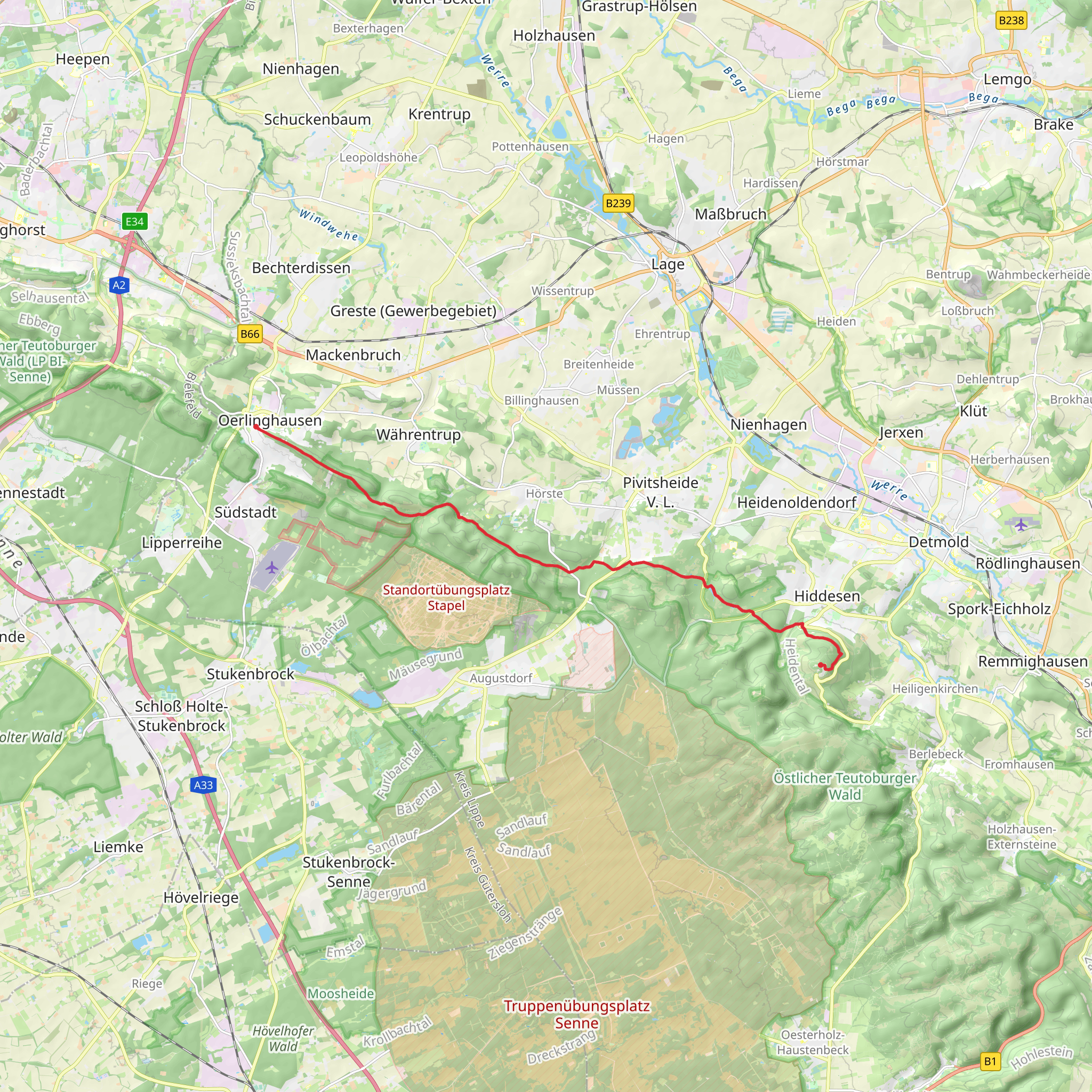 Oerlinghausen to Hermannsdenkmal Walk mobile static map