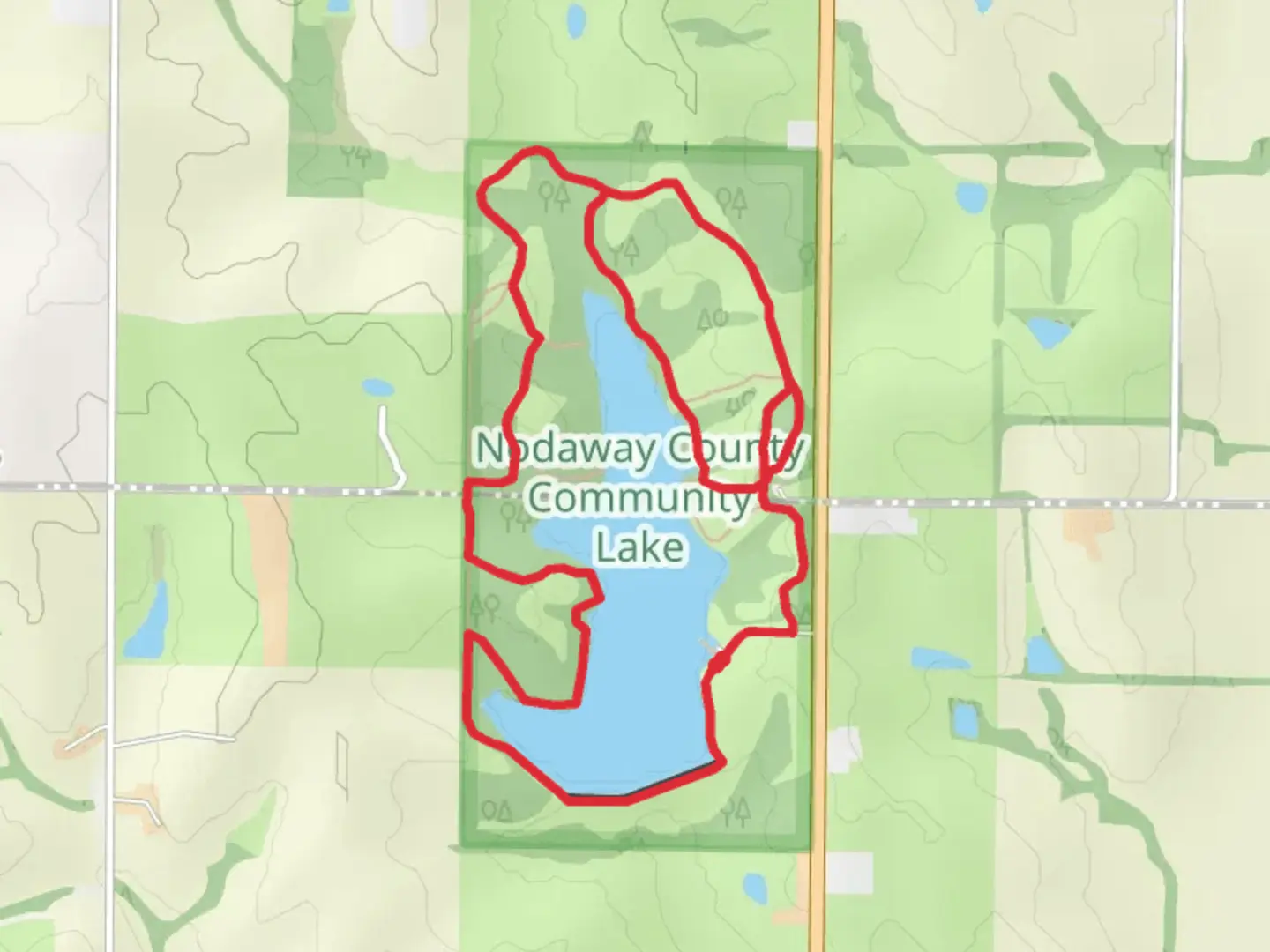 An image depicting the trail Nodaway Lake Loop and its surrounding area.