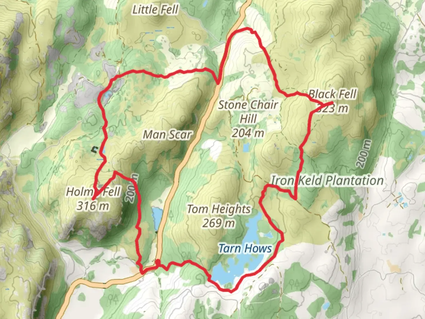 An image depicting the trail Holme Fell Black Fell and its surrounding area.