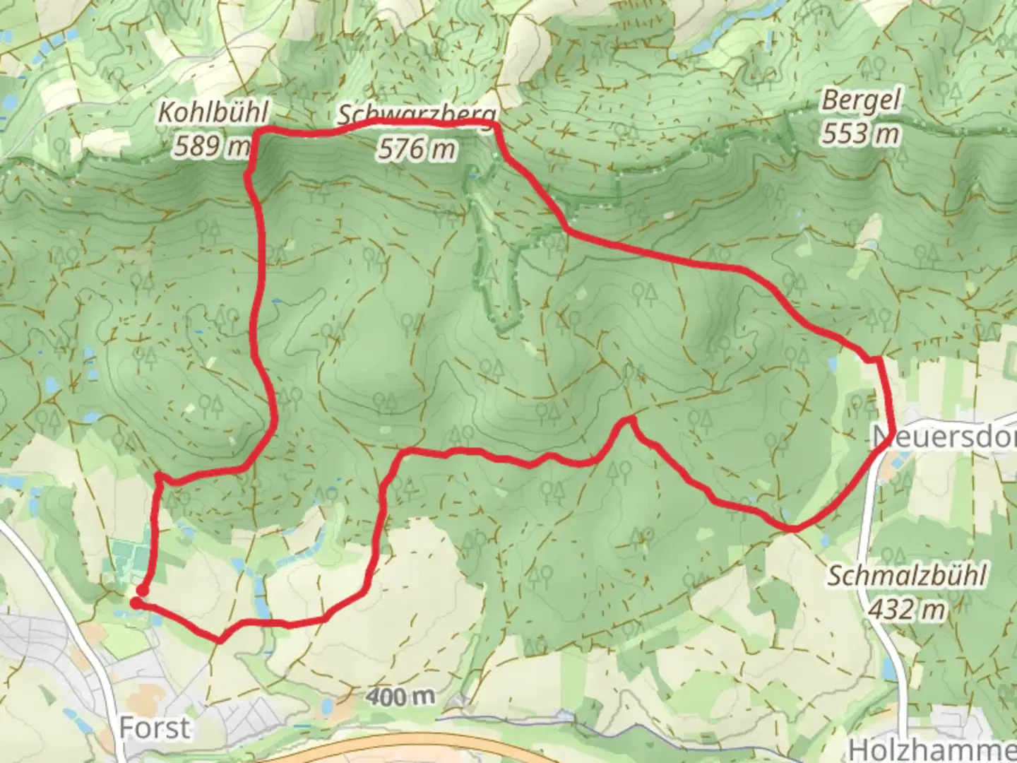 An image depicting the trail Kohlbuehlweg and its surrounding area.