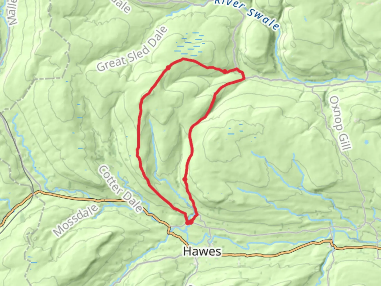 An image depicting the trail Hawdraw - Great Shunner Fell Loop Long and its surrounding area.