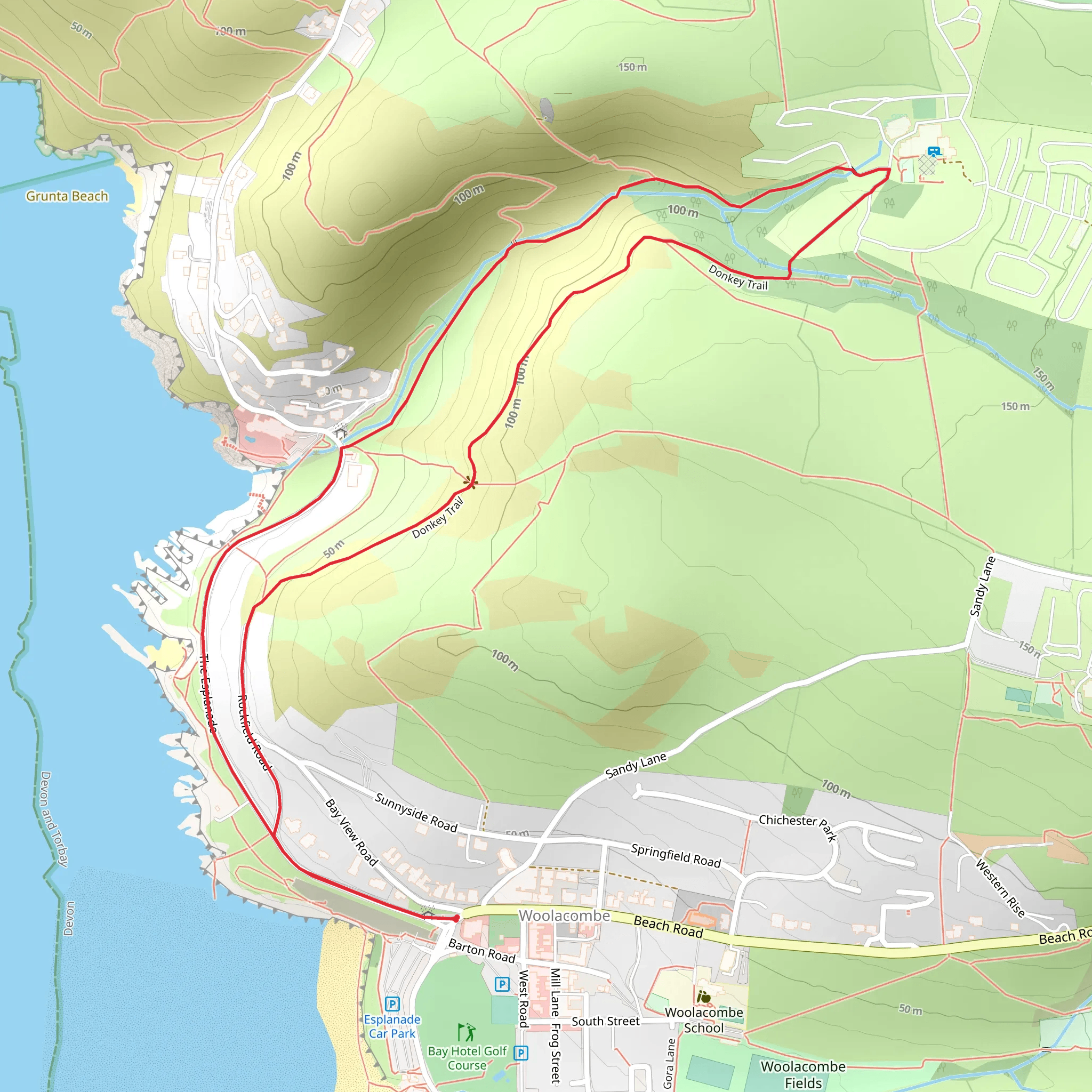 Woolacombe Short Circular Walk via Combesgate mobile static map