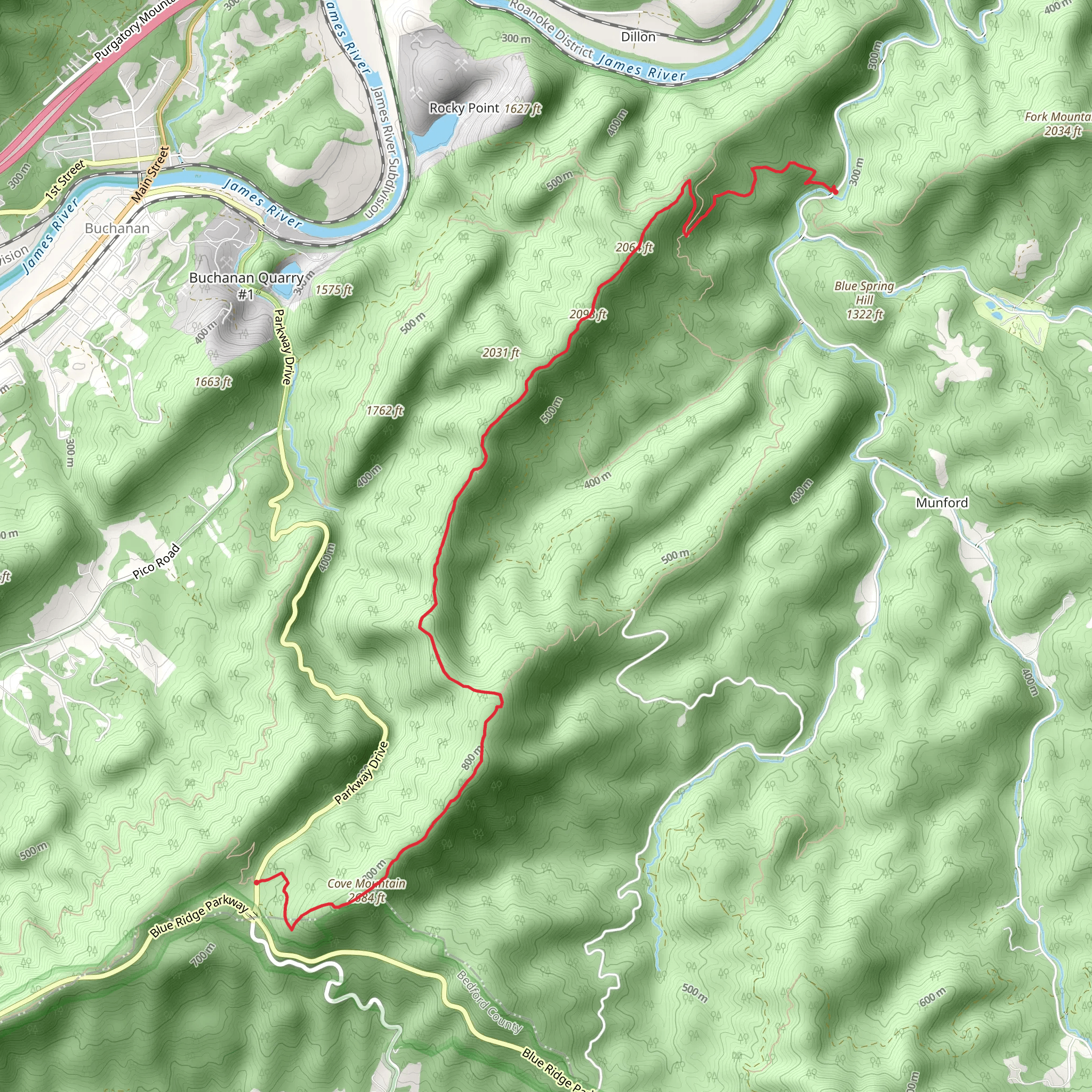 Cove Mountain via Appalachian Trail Point to Point mobile static map
