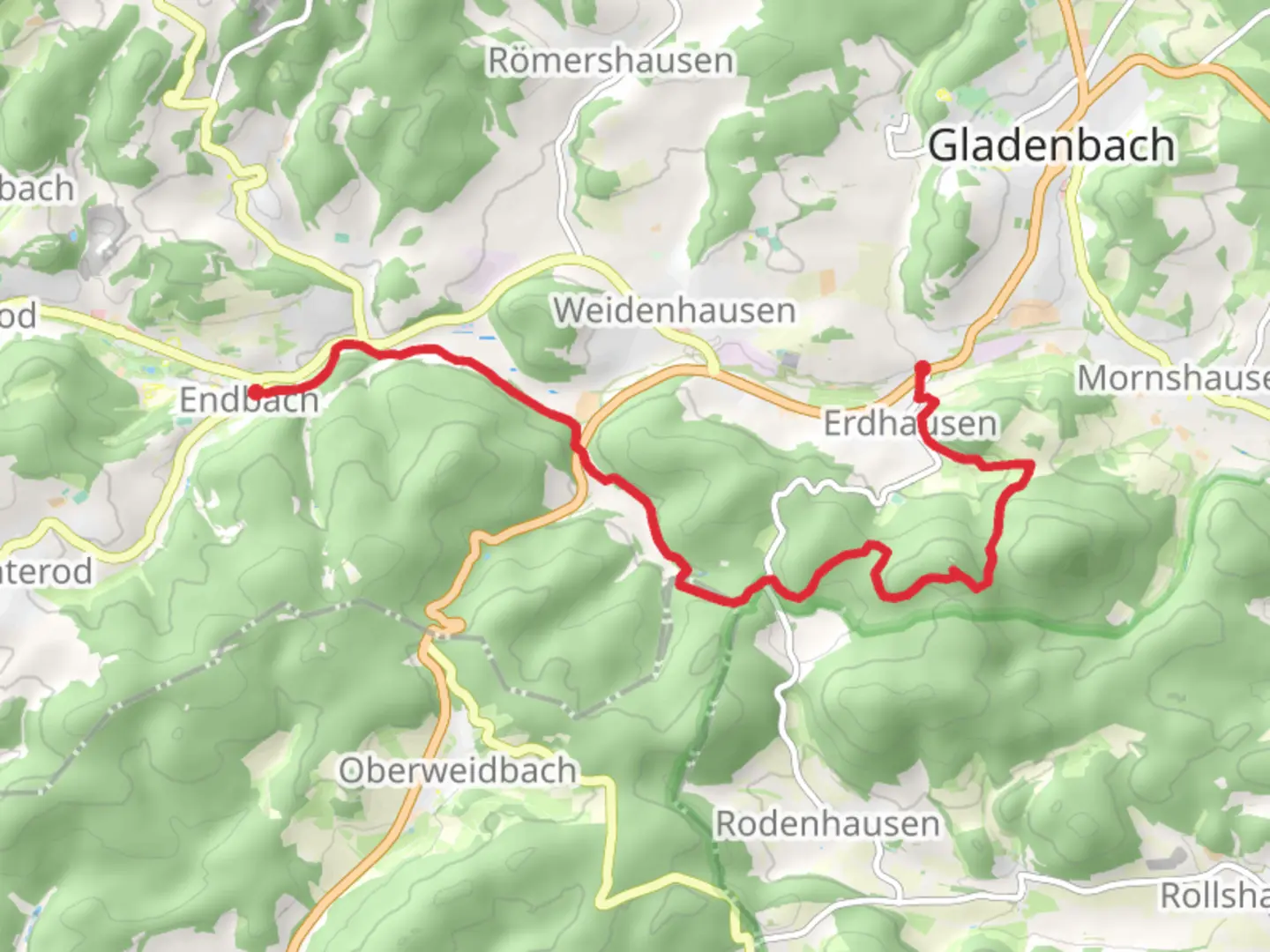 An image depicting the trail Erdhausen to Bad Endbach via Koppe and Salzböde-Bergpfad and its surrounding area.