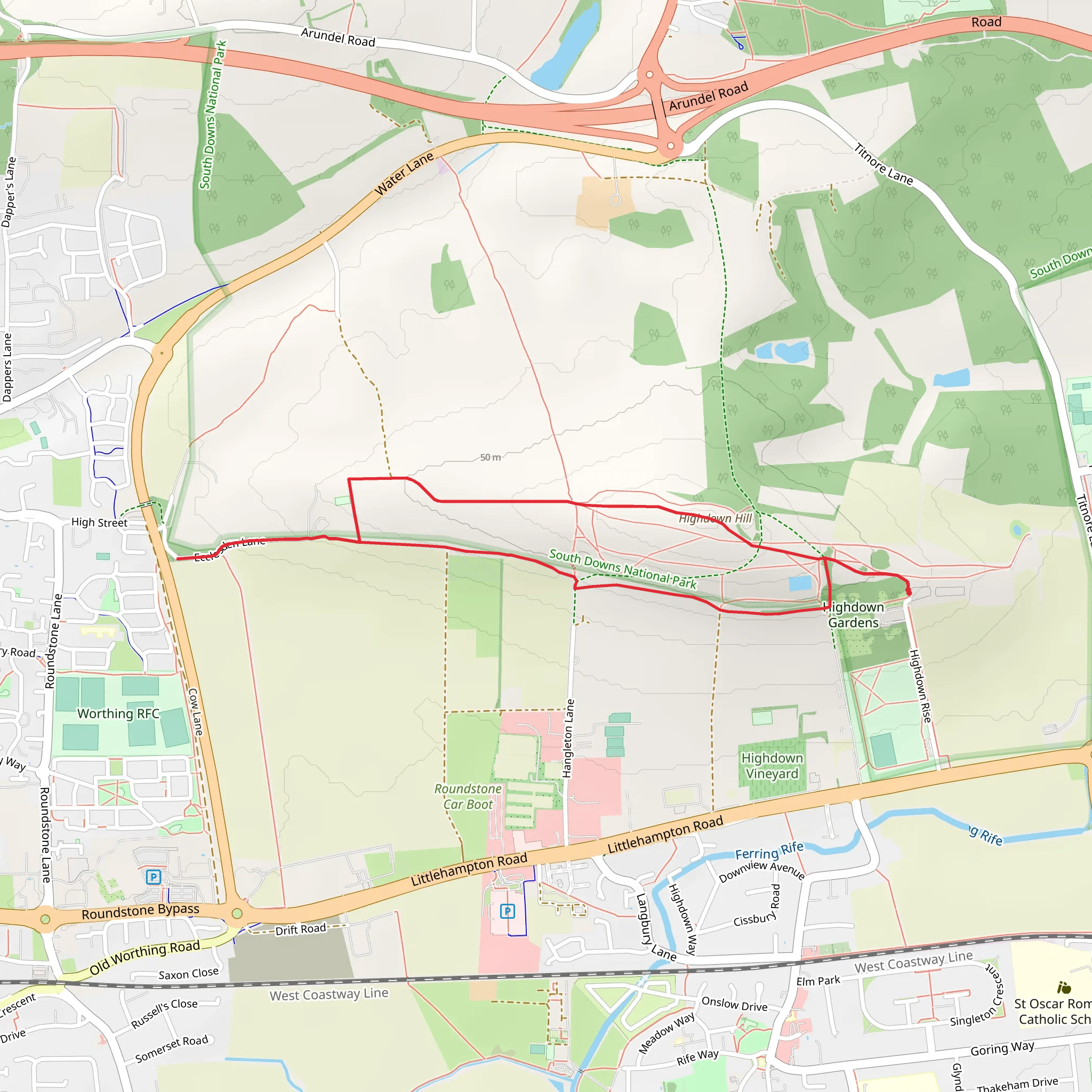 Highdown Hill and Highdown Gardens Loop mobile static map